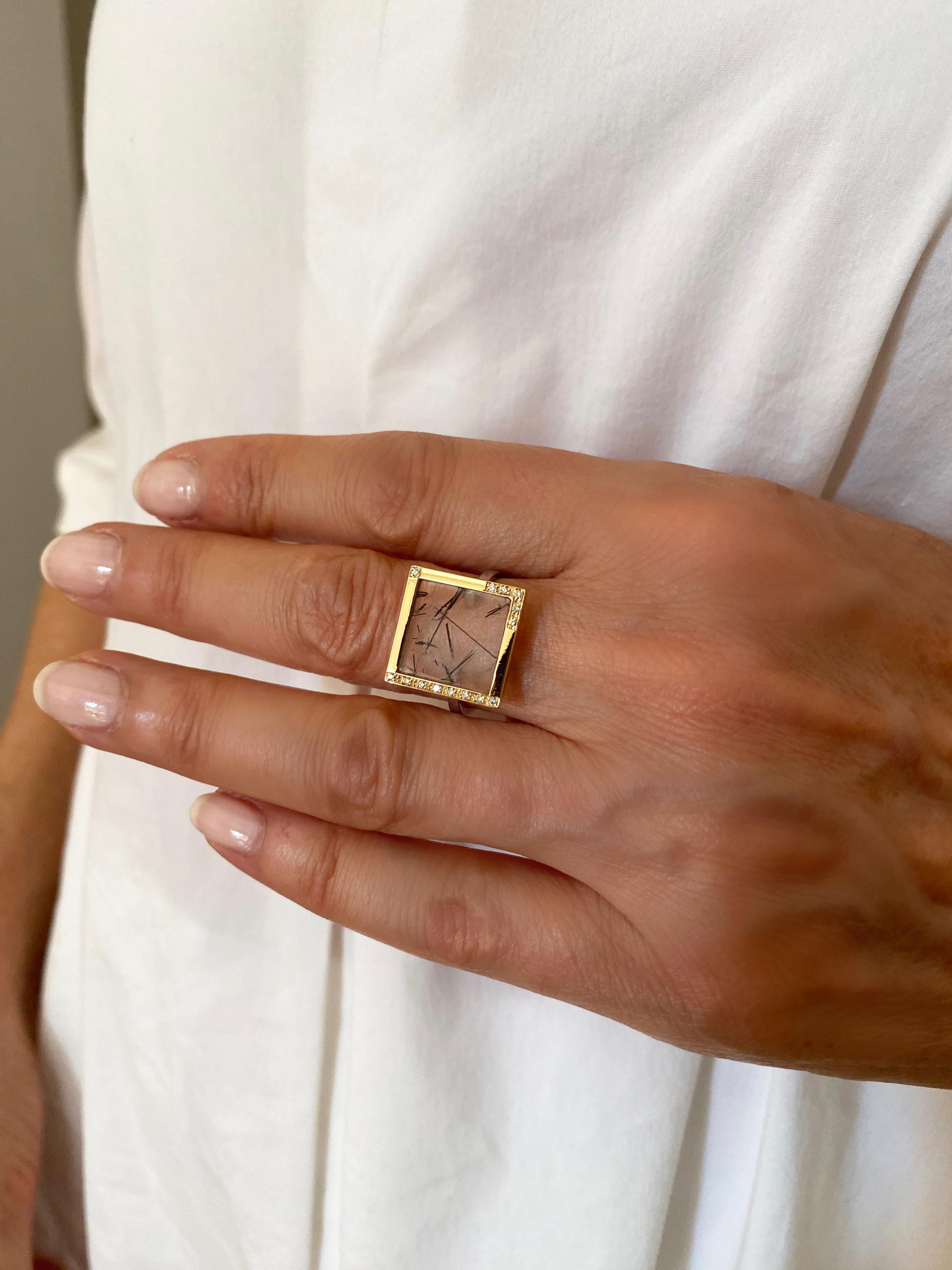 Rossella Ugolini 18K Yellow Gold Turmaline White Diamonds Contemporary Rings For Sale 7