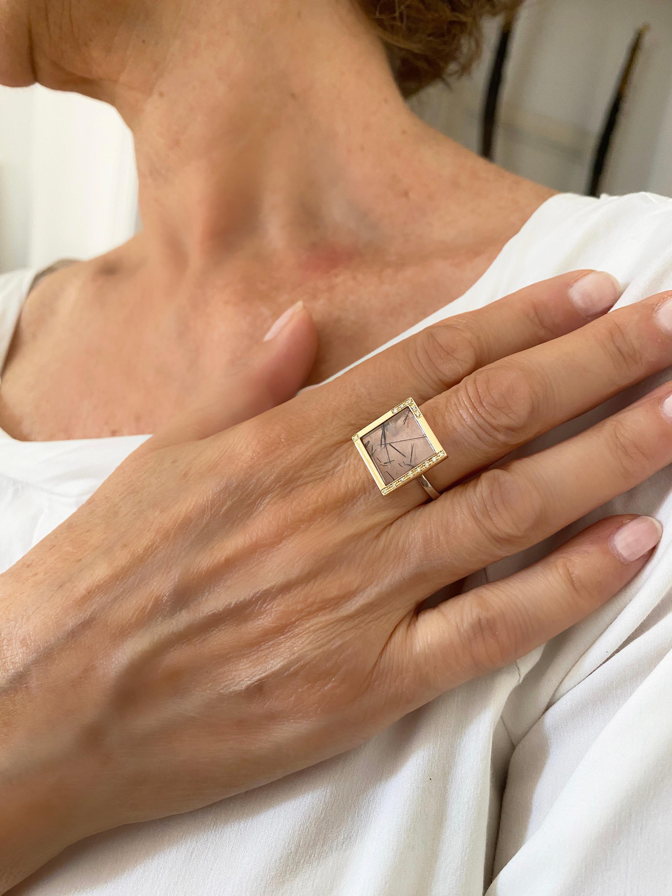 Rossella Ugolini 18K Yellow Gold Turmaline White Diamonds Contemporary Rings For Sale 9