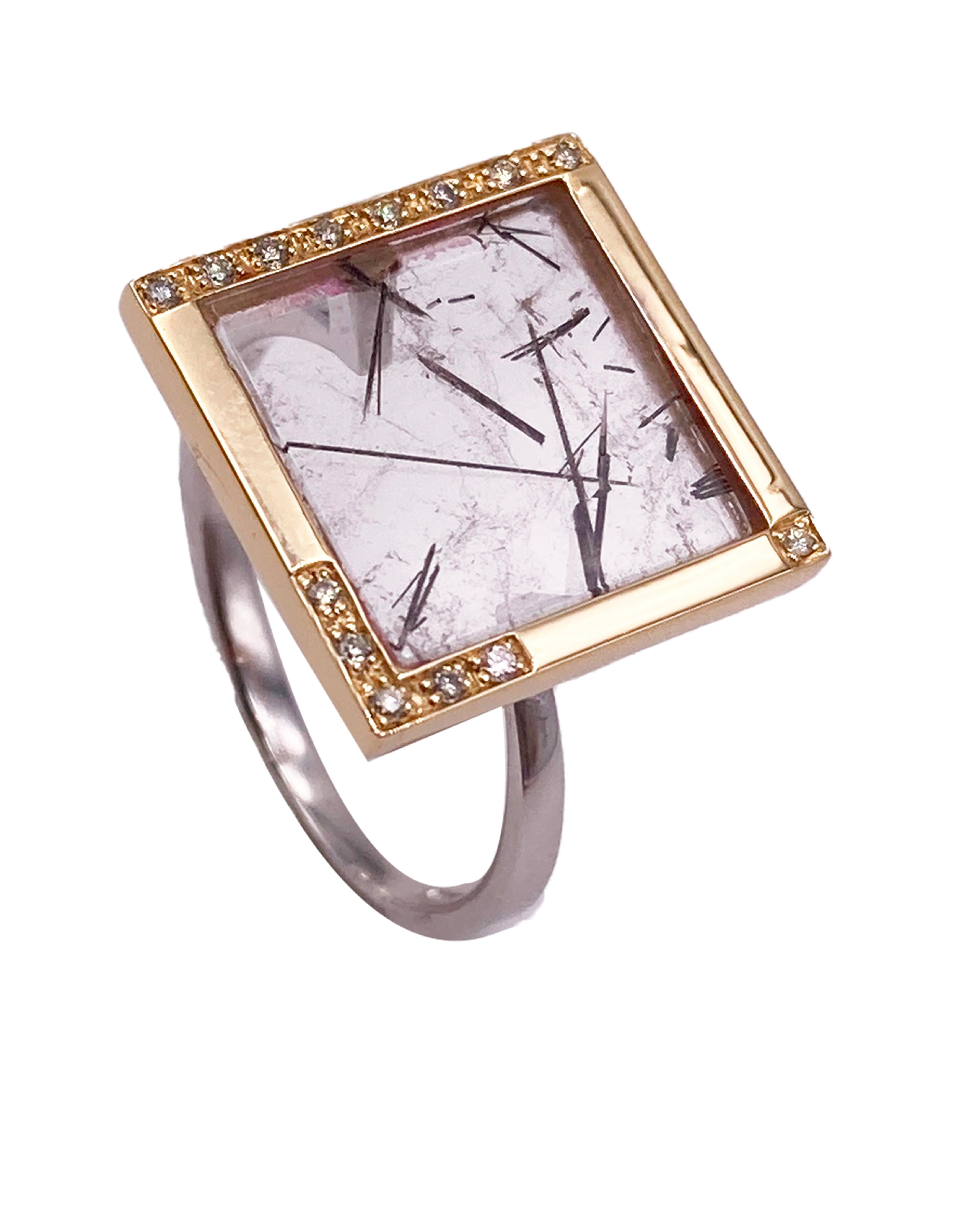 Rossella Ugolini 18K Yellow Gold Turmaline White Diamonds Contemporary Rings In New Condition For Sale In Rome, IT
