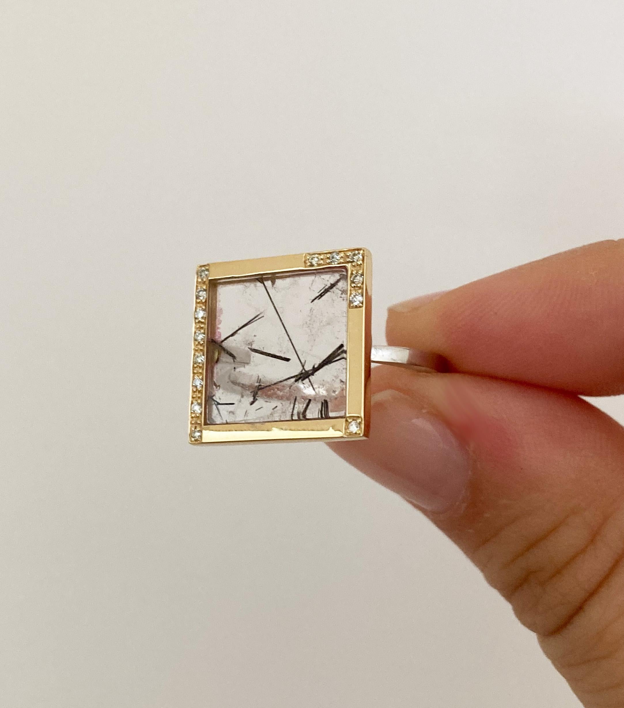 Women's or Men's Rossella Ugolini 18K Yellow Gold Turmaline White Diamonds Contemporary Rings For Sale