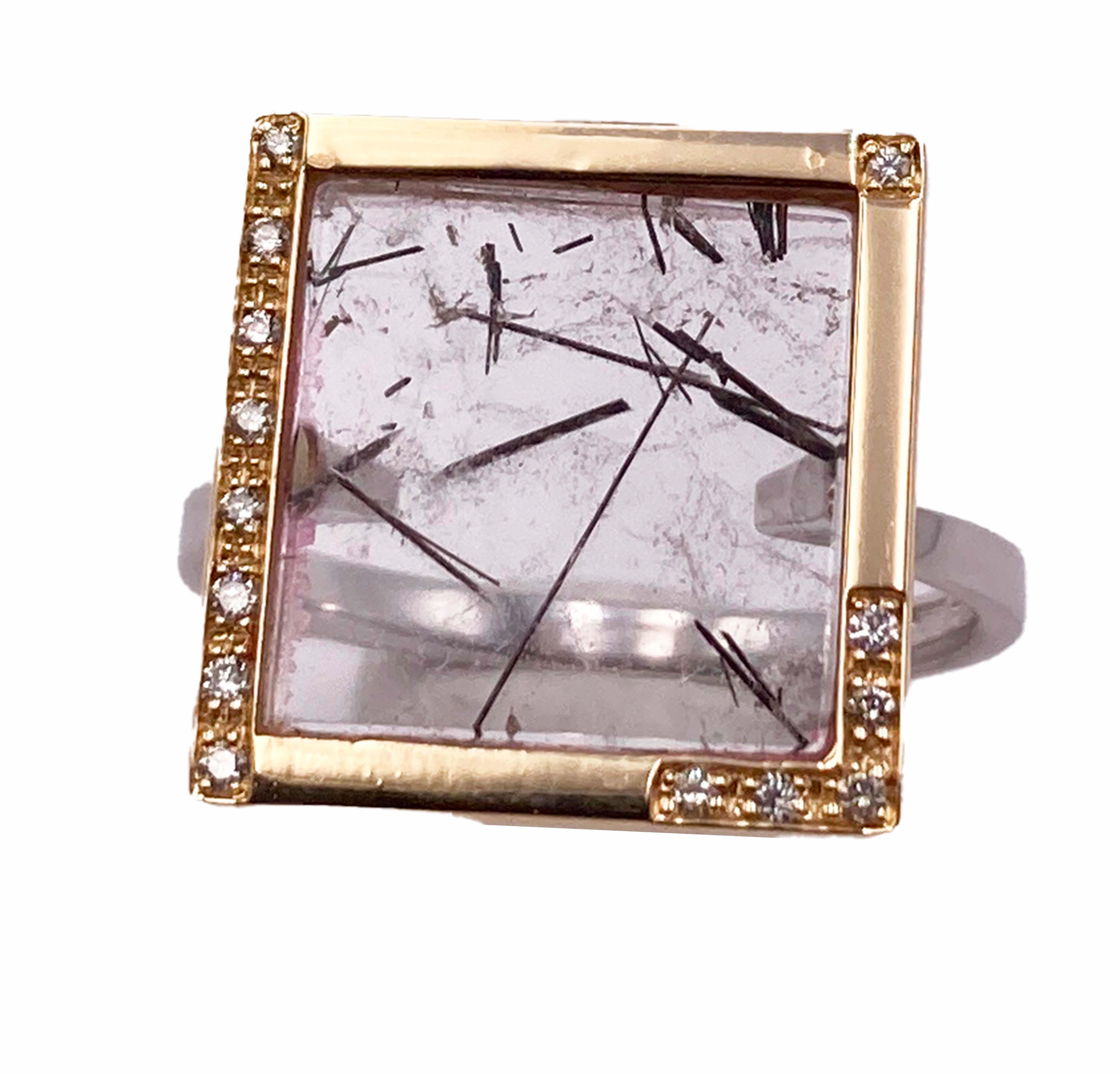 Rossella Ugolini 18K Yellow Gold Turmaline White Diamonds Contemporary Rings For Sale 2