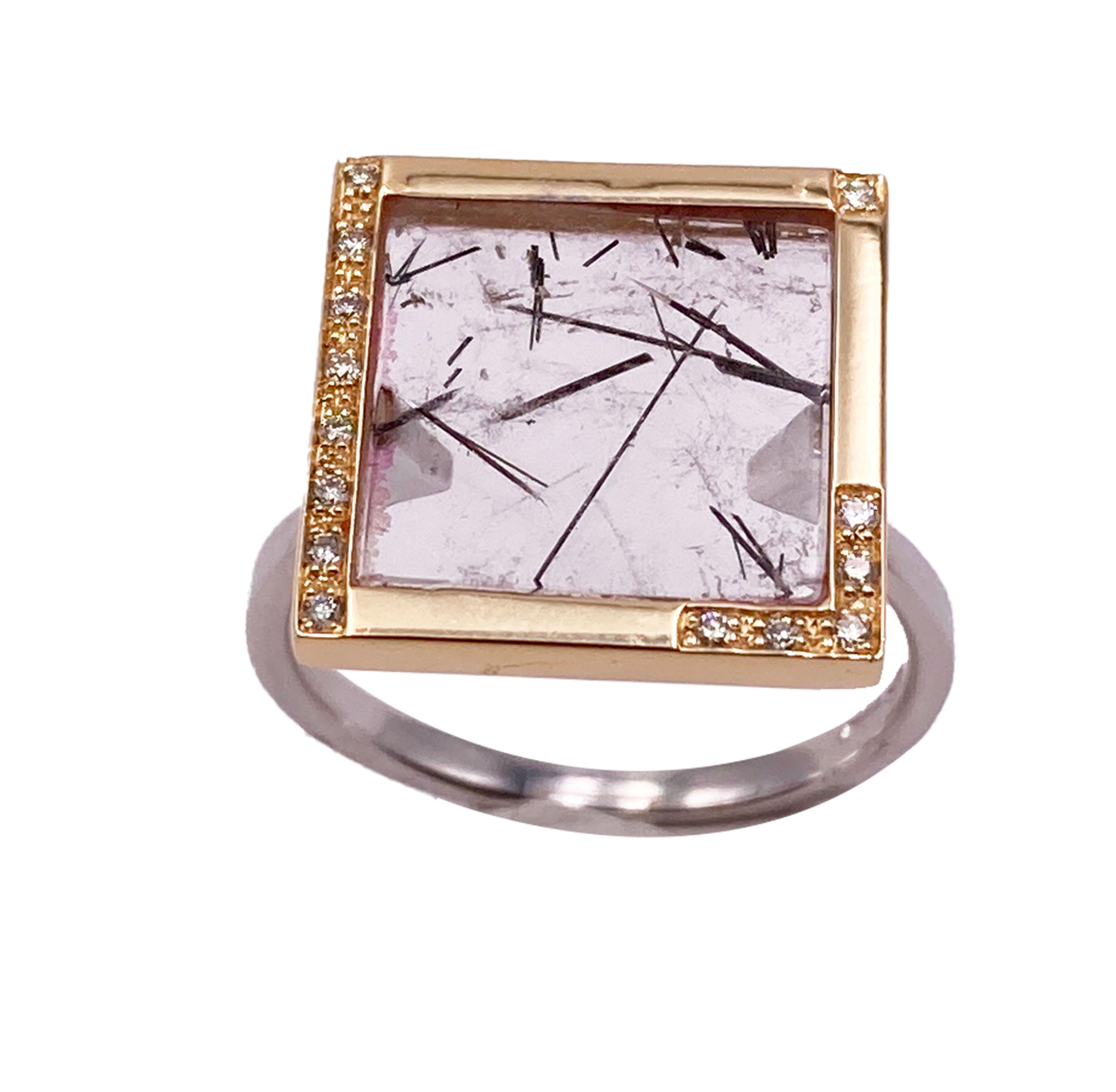 Rossella Ugolini 18K Yellow Gold Turmaline White Diamonds Contemporary Rings For Sale 3
