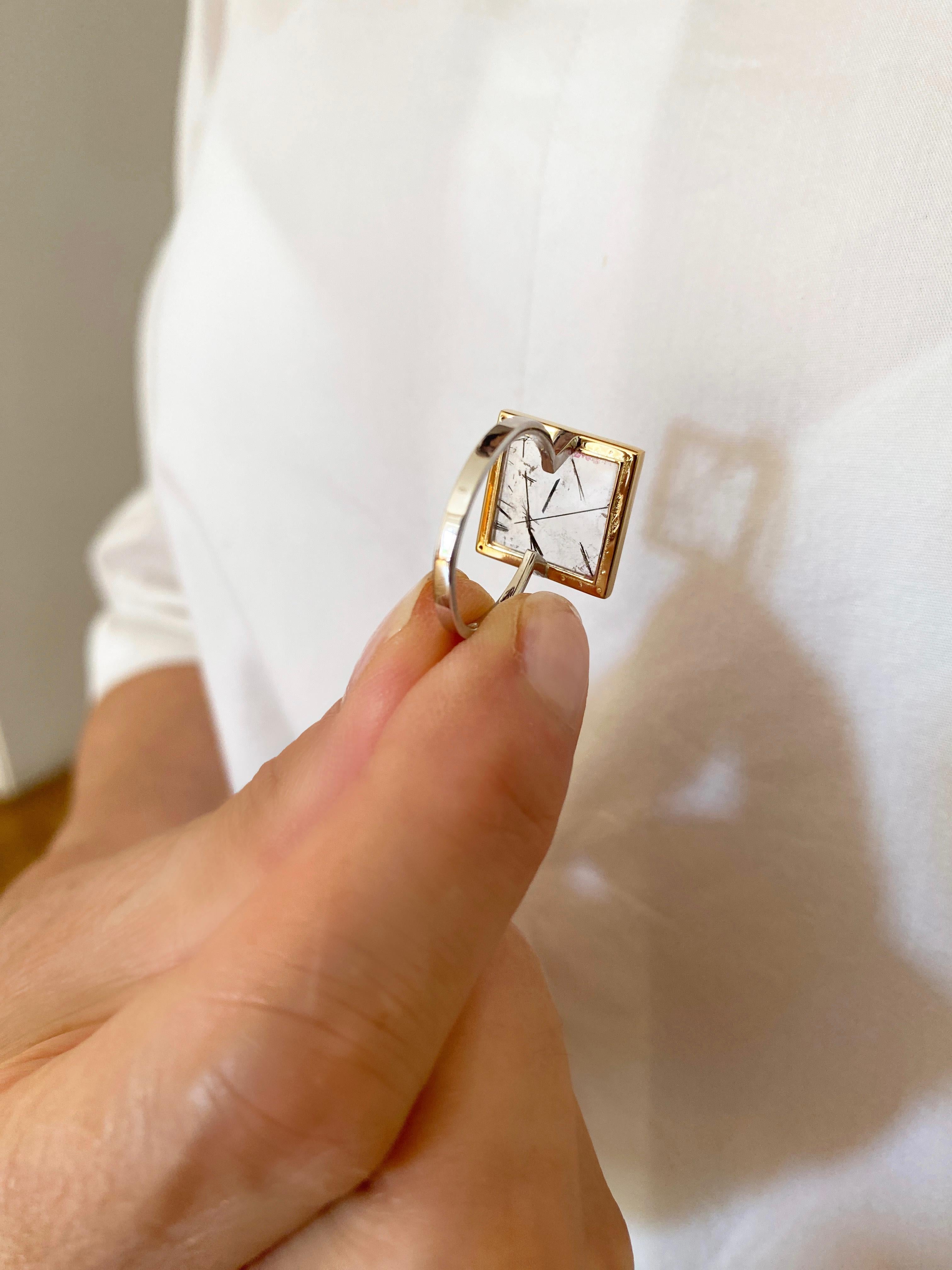 Rossella Ugolini 18K Yellow Gold Turmaline White Diamonds Contemporary Rings For Sale 4