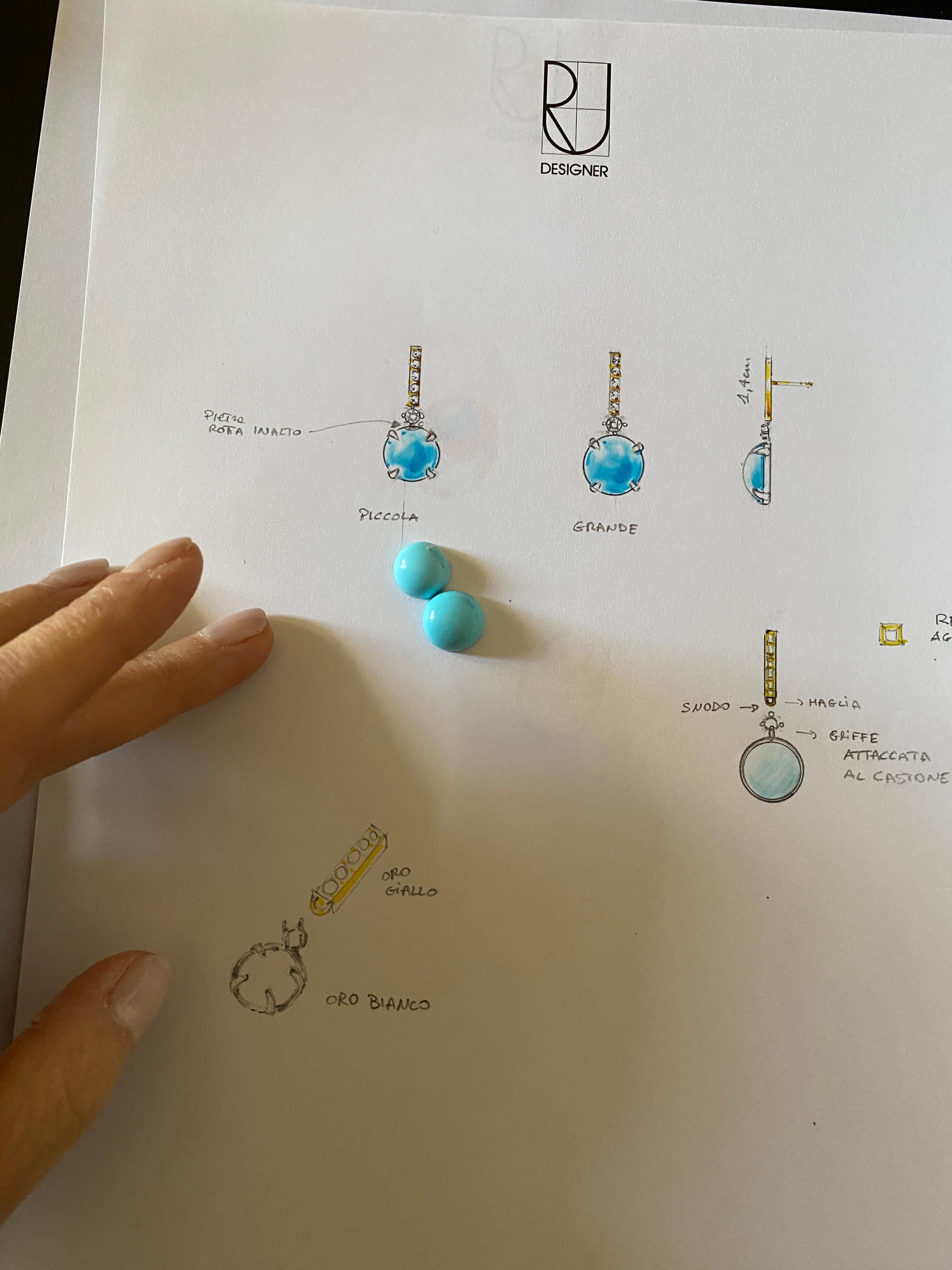 Rossella Ugolini 18K Yellow Gold Turquoise 0.16 Diamonds Mediterranean Earrings For Sale 5