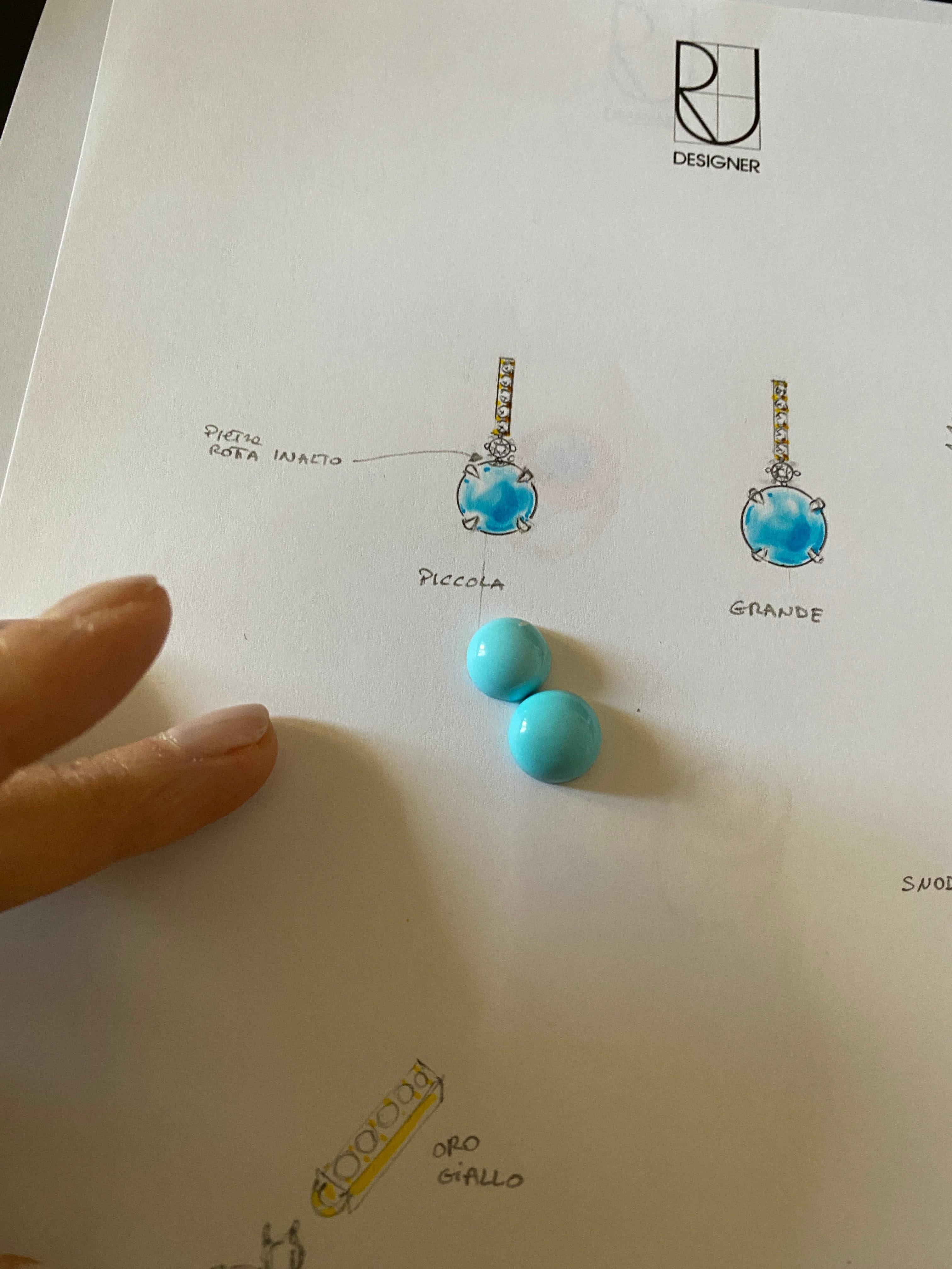 Rossella Ugolini 18K Yellow Gold Turquoise 0.16 Diamonds Mediterranean Earrings For Sale 6