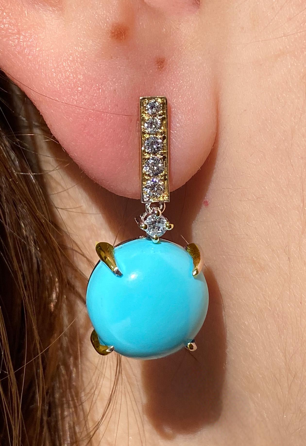 Modern Rossella Ugolini 18K Yellow Gold Turquoise 0.16 Diamonds Mediterranean Earrings For Sale