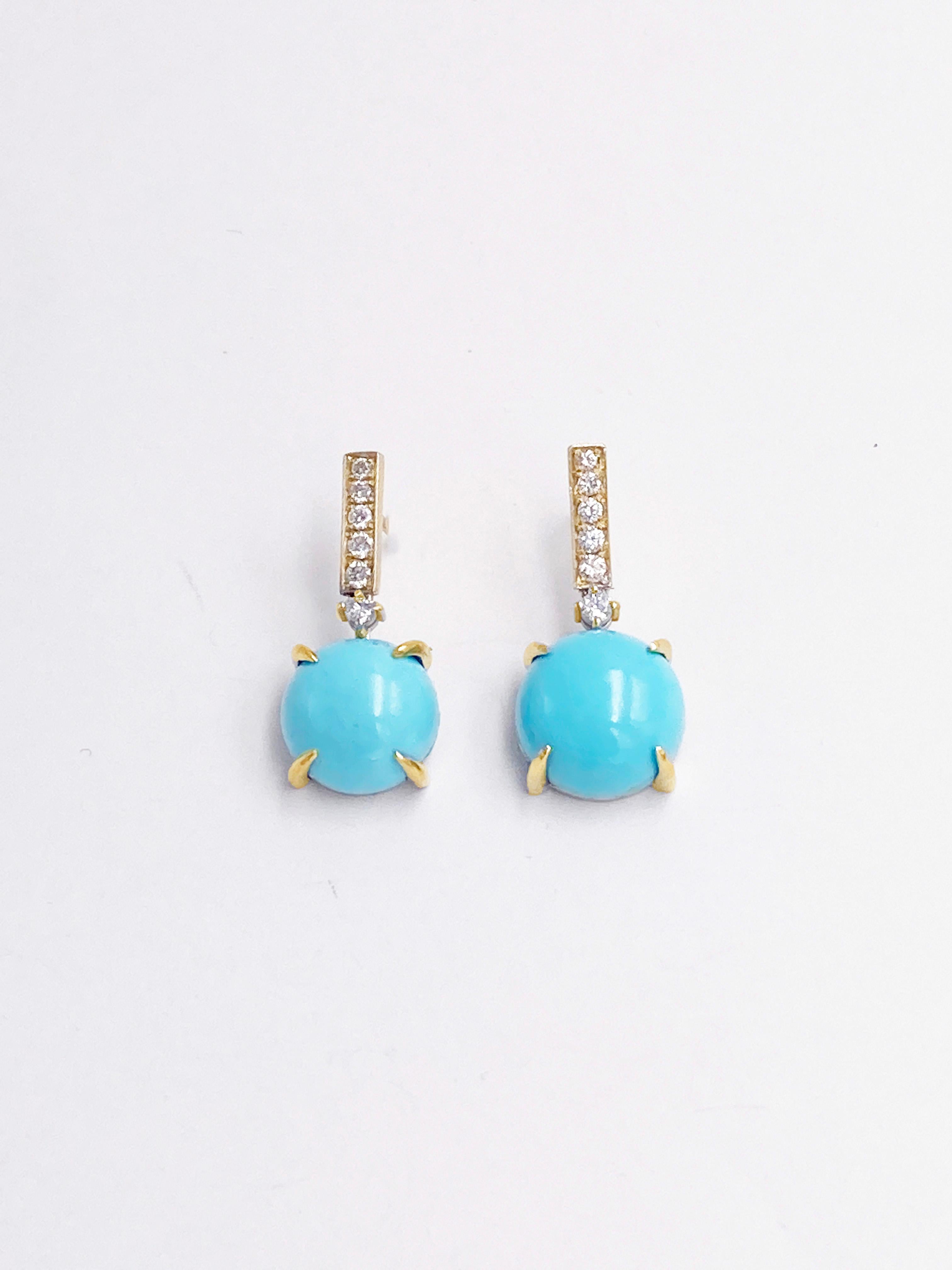 Women's Rossella Ugolini 18K Yellow Gold Turquoise 0.16 Diamonds Mediterranean Earrings For Sale