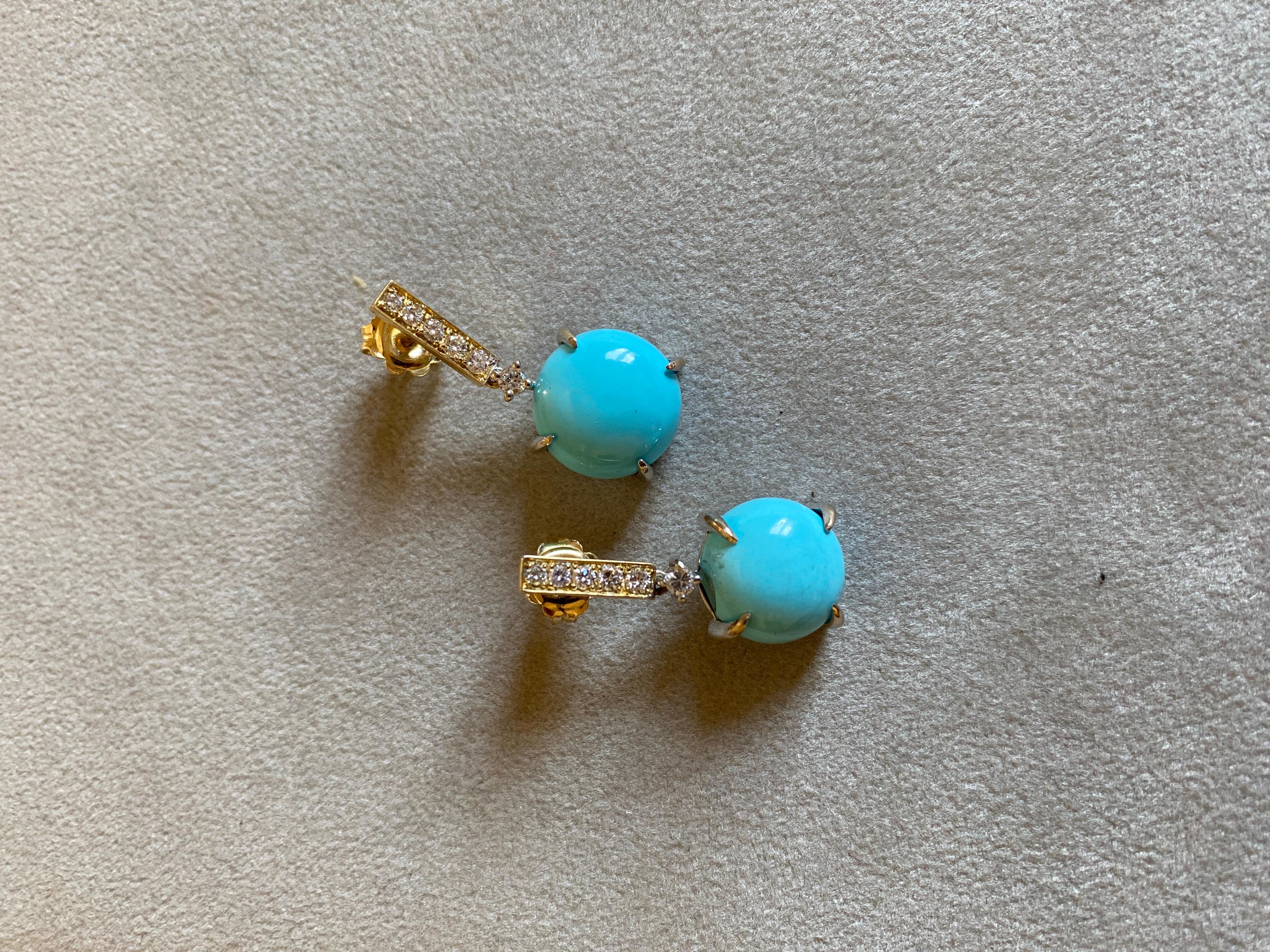 Rossella Ugolini 18K Yellow Gold Turquoise 0.16 Diamonds Mediterranean Earrings For Sale 1