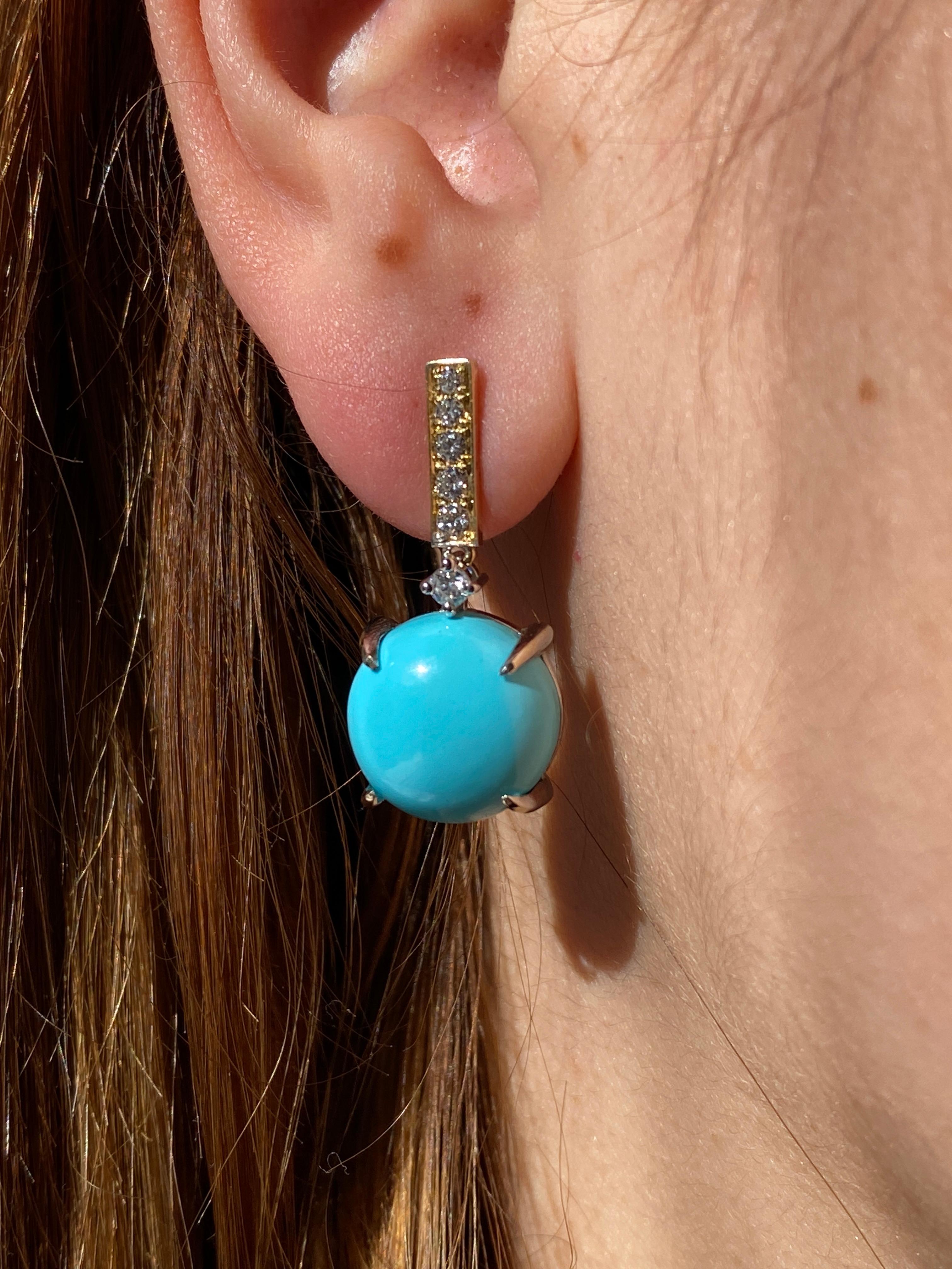 Rossella Ugolini 18K Yellow Gold Turquoise 0.16 Diamonds Mediterranean Earrings For Sale 2