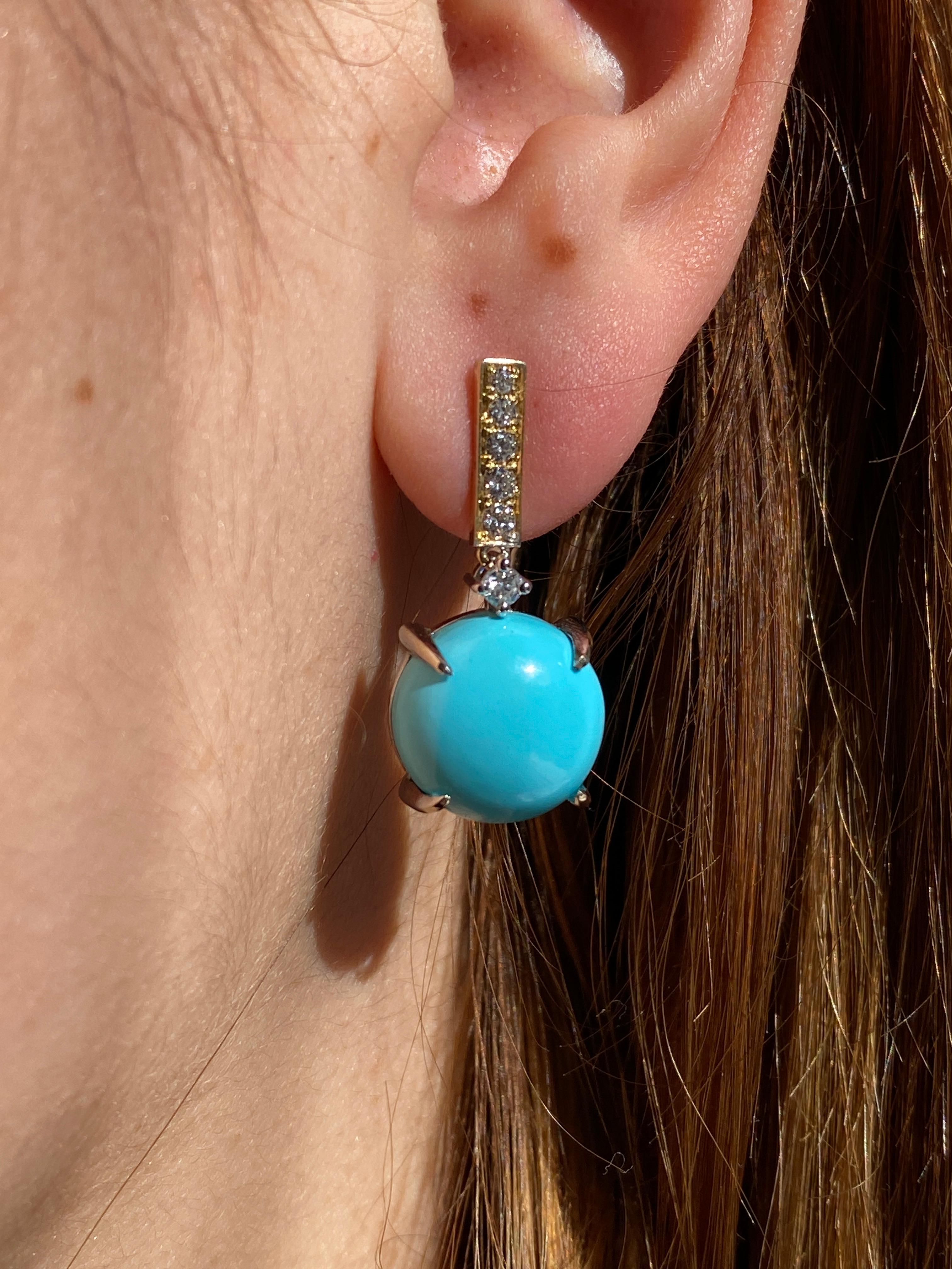Rossella Ugolini 18K Yellow Gold Turquoise 0.16 Diamonds Mediterranean Earrings For Sale 3
