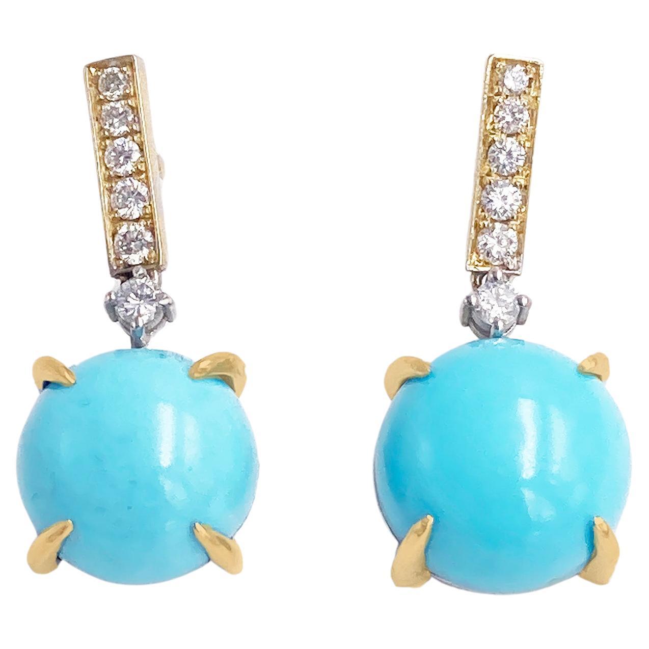 Rossella Ugolini 18K Yellow Gold Turquoise 0.16 Diamonds Mediterranean Earrings For Sale