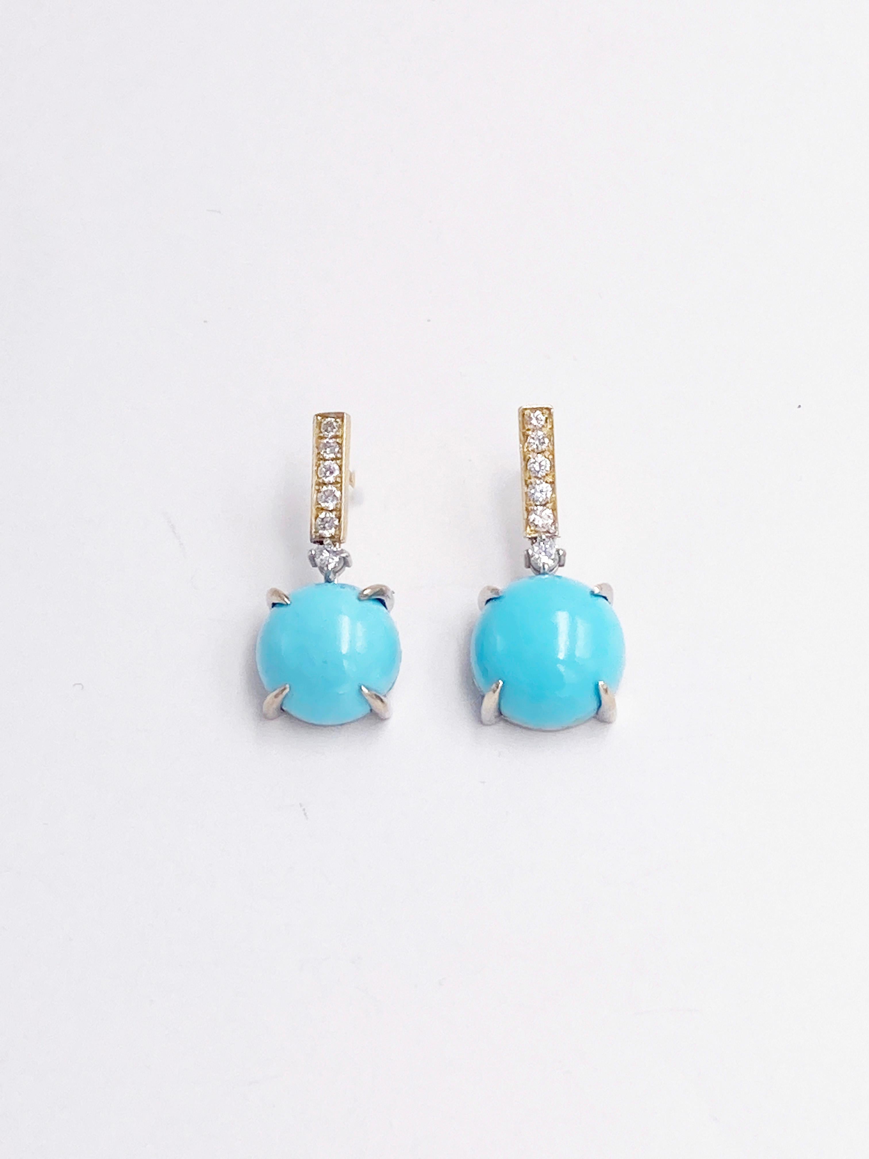 Rossella Ugolini, boucles d'oreilles en or jaune 18 carats, turquoise 0,16 diamant blanc Pour femmes en vente