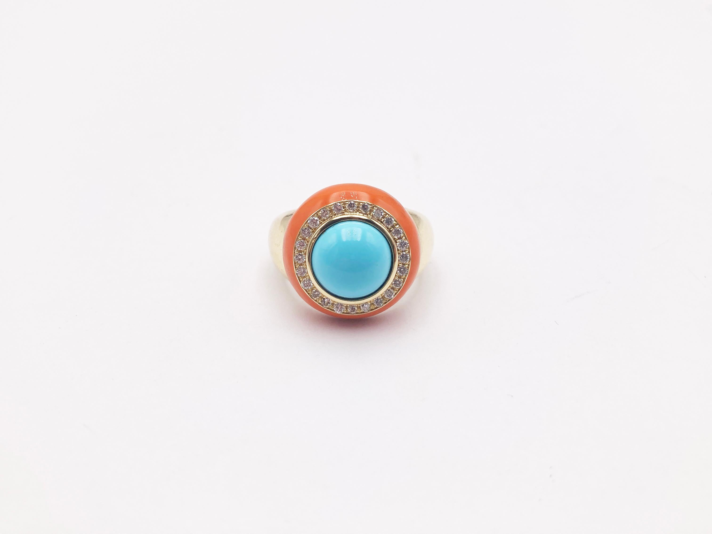 Rossella Ugolini 18K Yellow Gold Turquoise White Diamonds Cocktail  Ring  For Sale 6