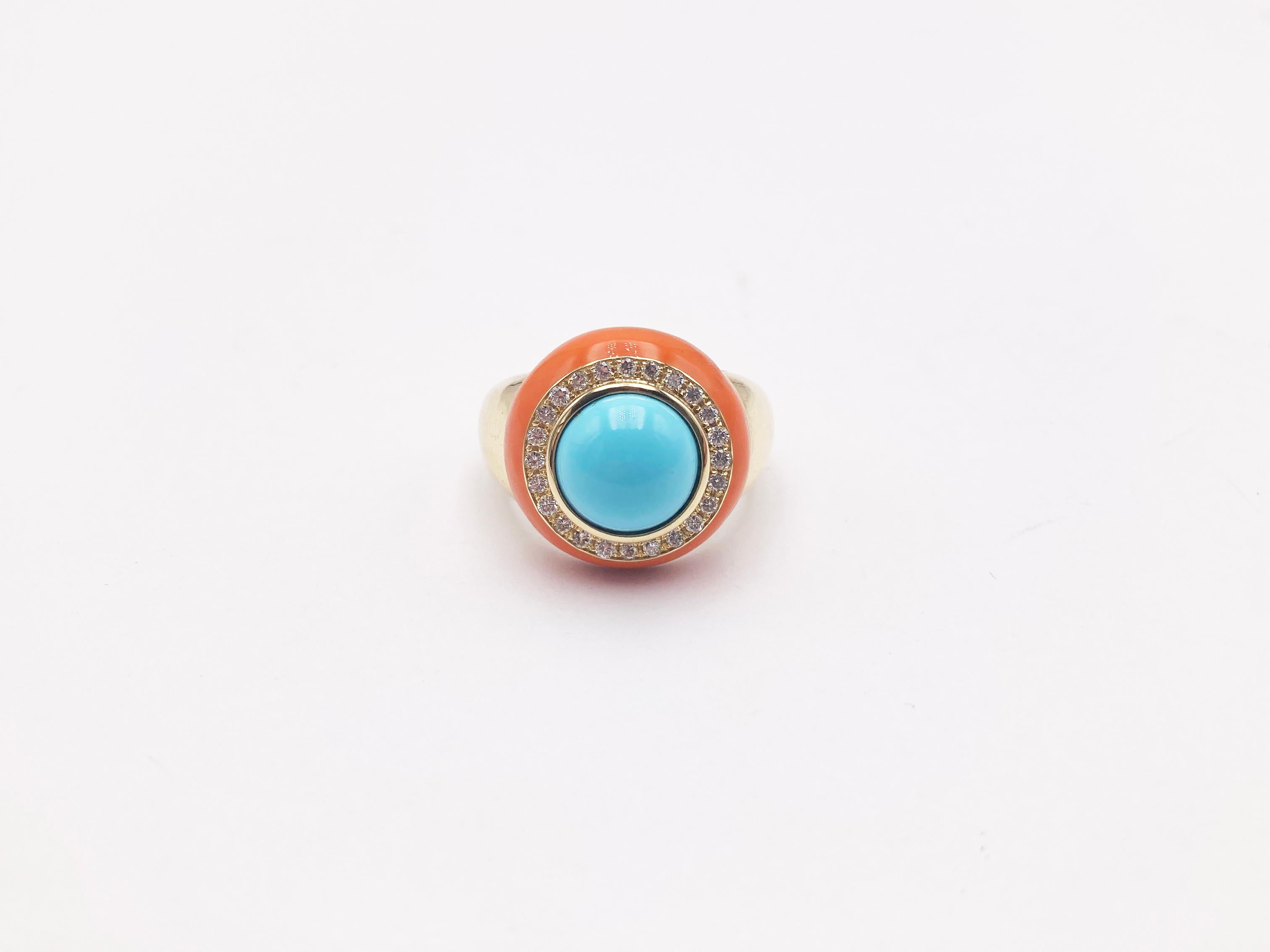 Rossella Ugolini 18K Yellow Gold Turquoise White Diamonds Cocktail  Ring For Sale 6