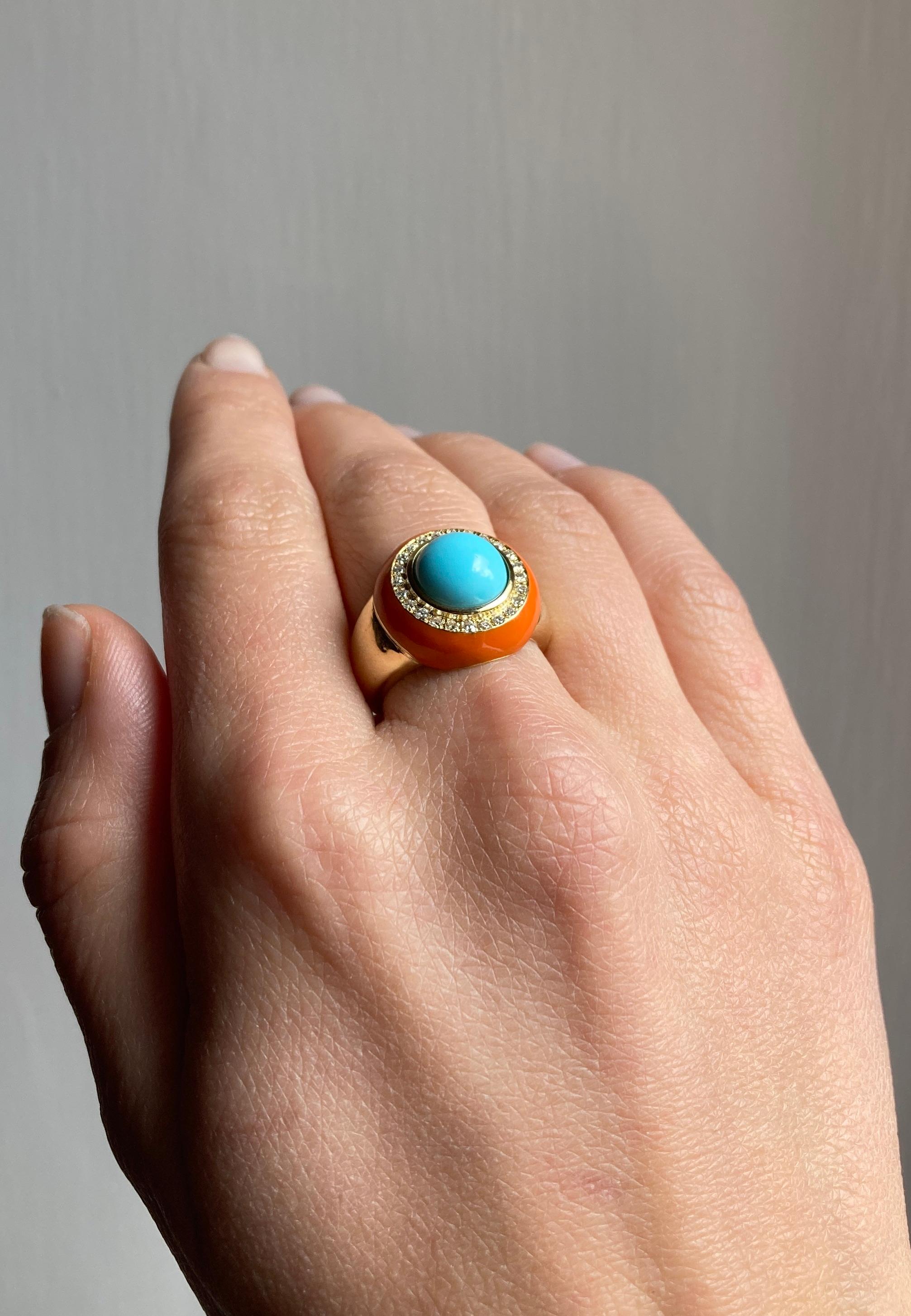 Rossella Ugolini 18K Yellow Gold Turquoise White Diamonds Cocktail  Ring For Sale 7