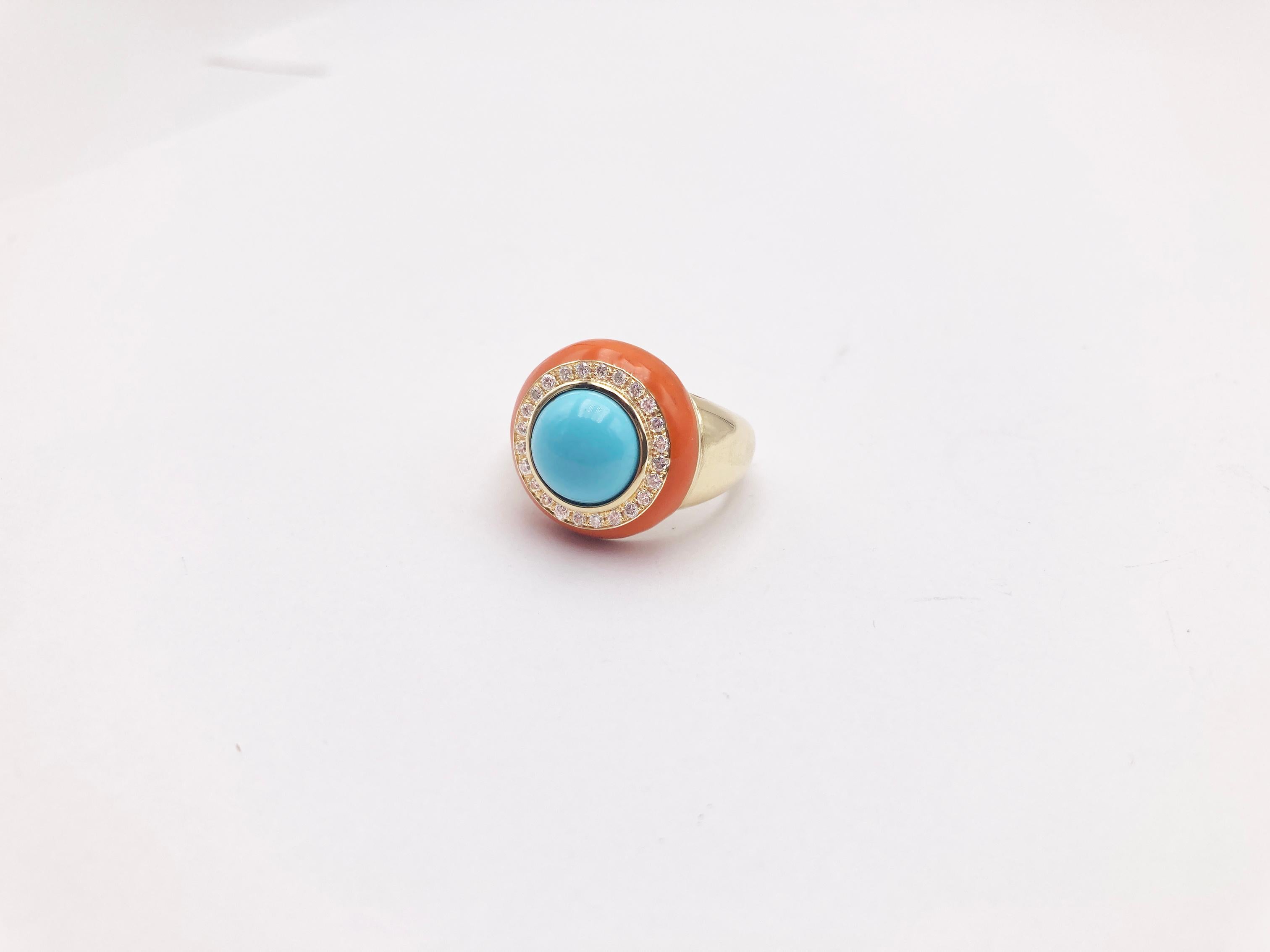 Rossella Ugolini 18K Yellow Gold Turquoise White Diamonds Cocktail  Ring For Sale 9