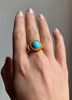 Rossella Ugolini 18K Yellow Gold Turquoise White Diamonds Cocktail  Ring