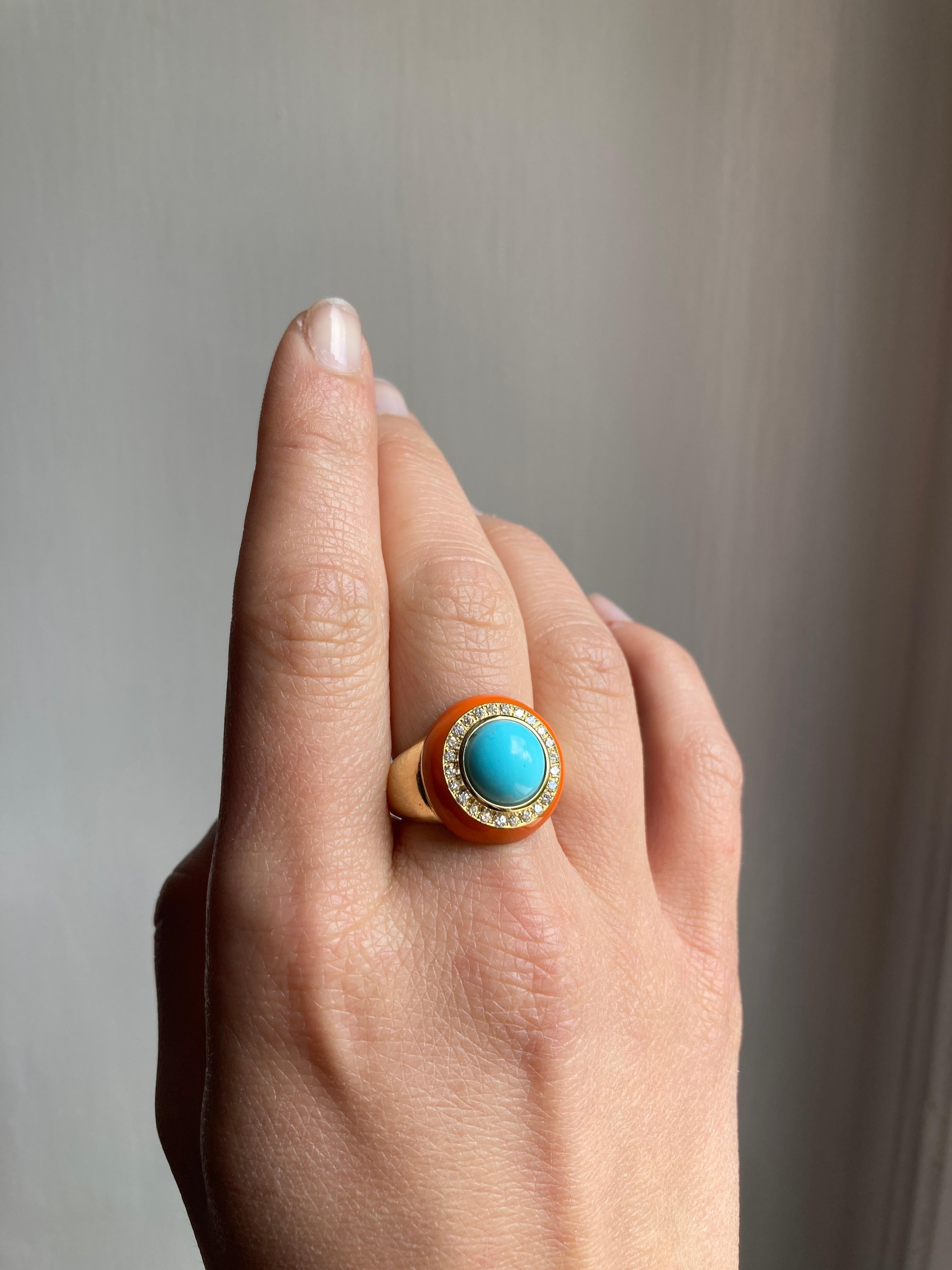 Rossella Ugolini 18K Yellow Gold Turquoise White Diamonds Cocktail  Ring  In New Condition For Sale In Rome, IT