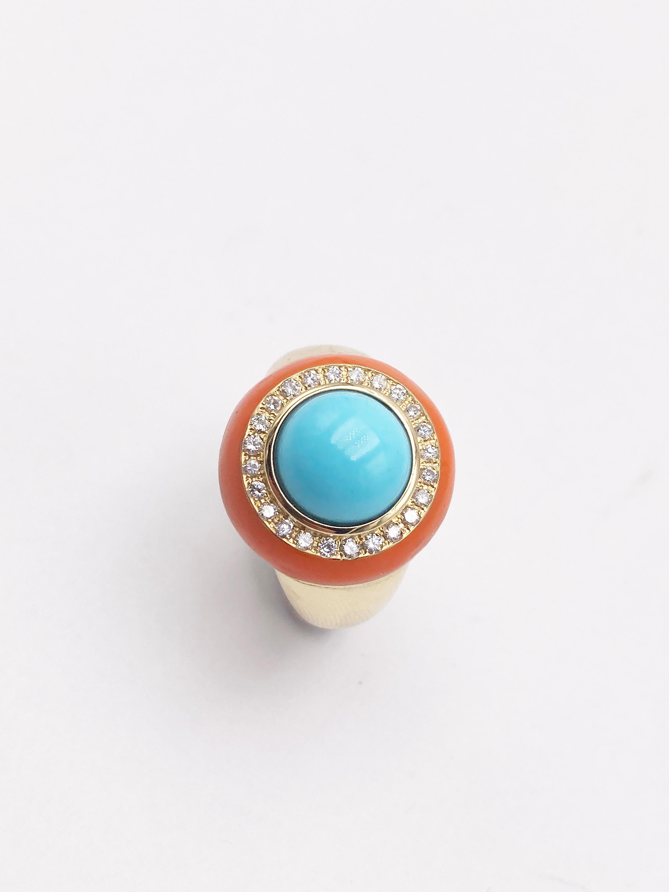 Women's Rossella Ugolini 18K Yellow Gold Turquoise White Diamonds Cocktail  Ring For Sale
