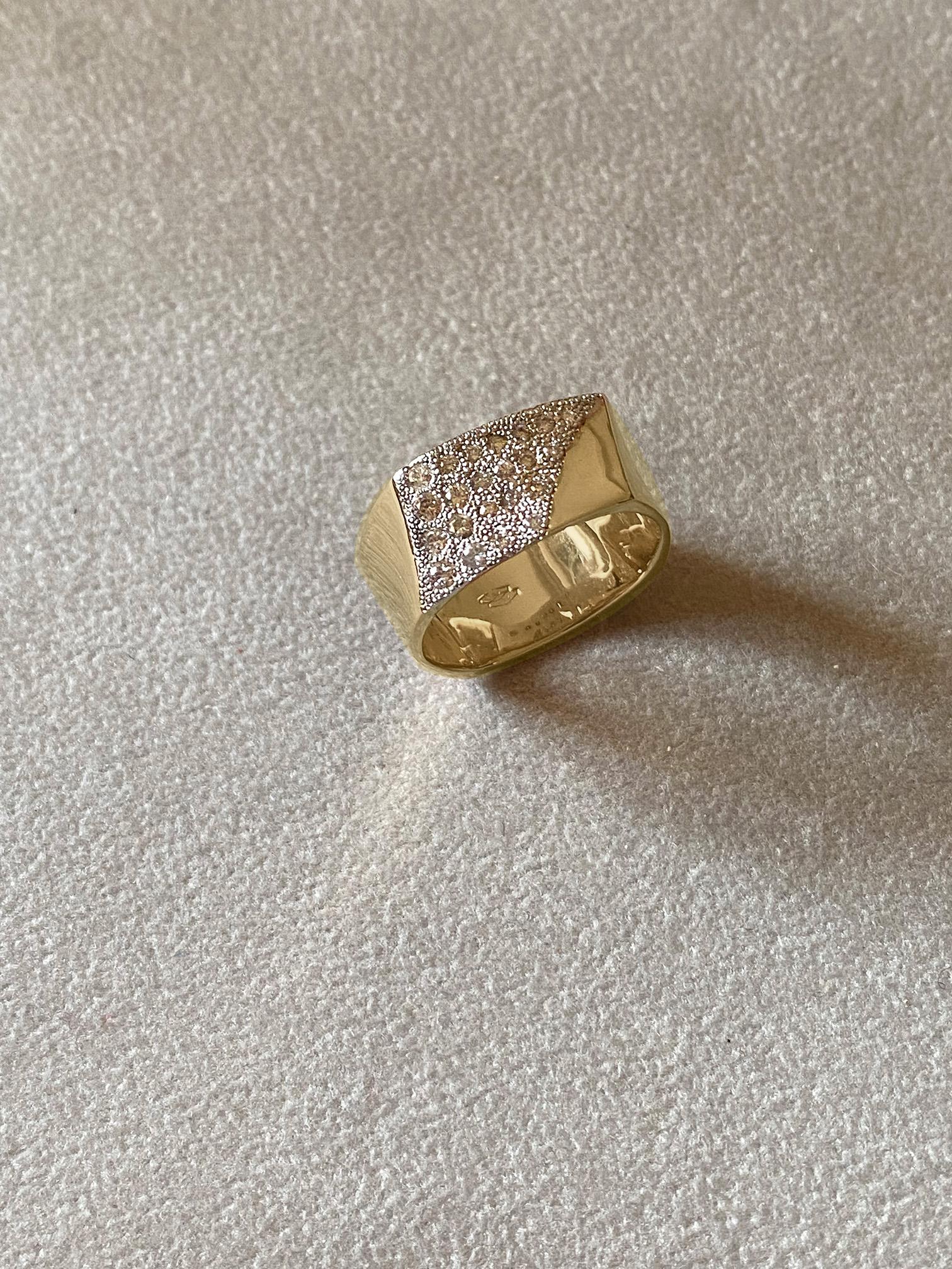 Rossella Ugolini 18K Yellow Gold White Diamond Cigar Band Unisex Engagement Ring For Sale 4