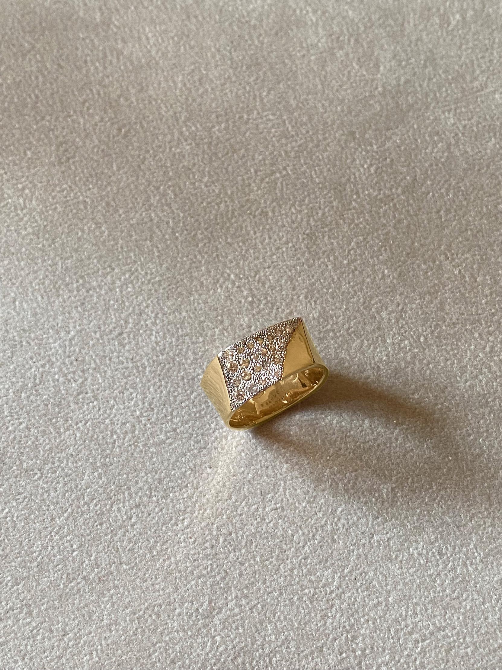 Rossella Ugolini 18K Yellow Gold White Diamond Cigar Band Unisex Engagement Ring For Sale 7