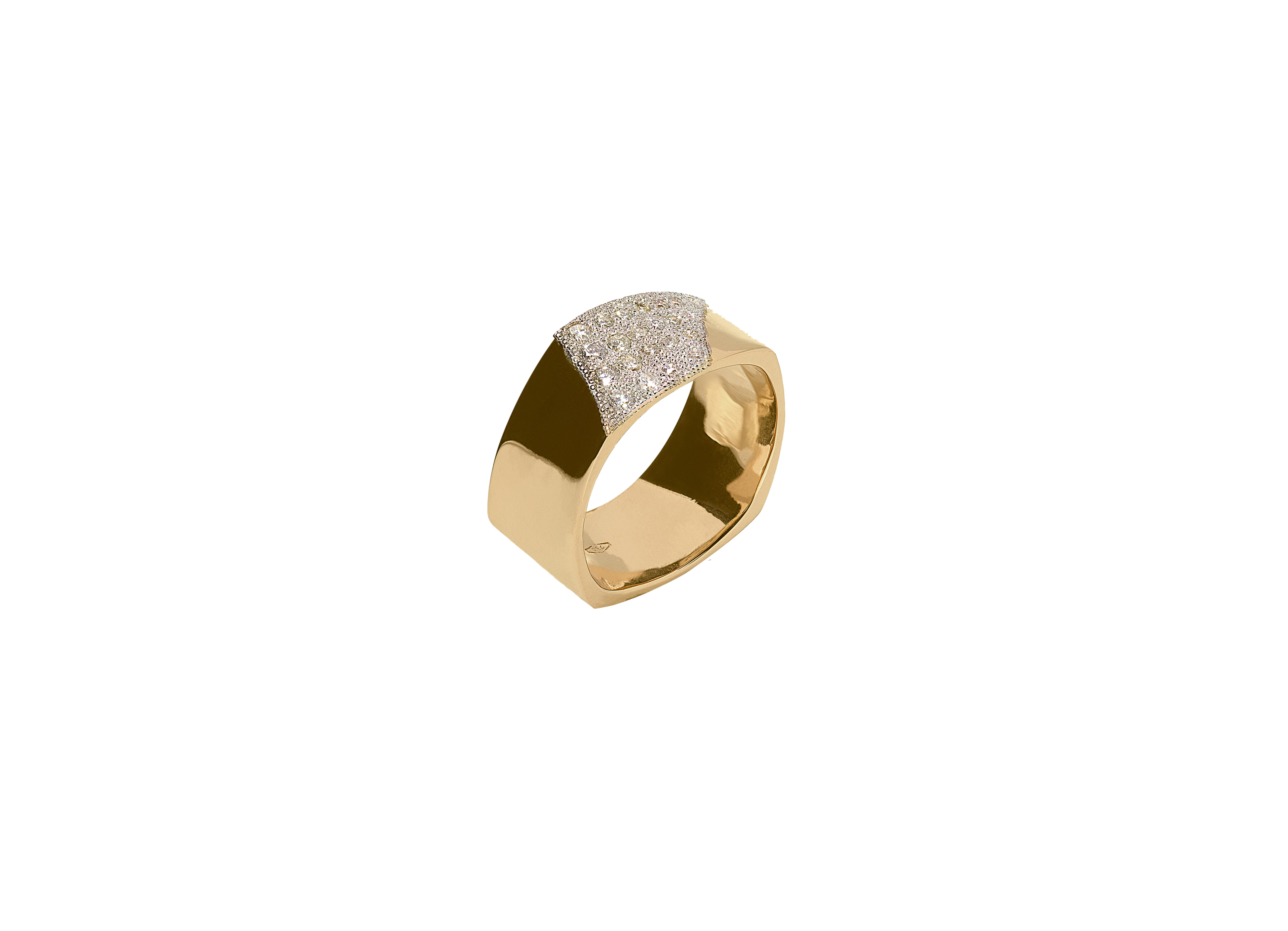 Rossella Ugolini 18K Yellow Gold White Diamond Cigar Band Unisex Engagement Ring For Sale 8