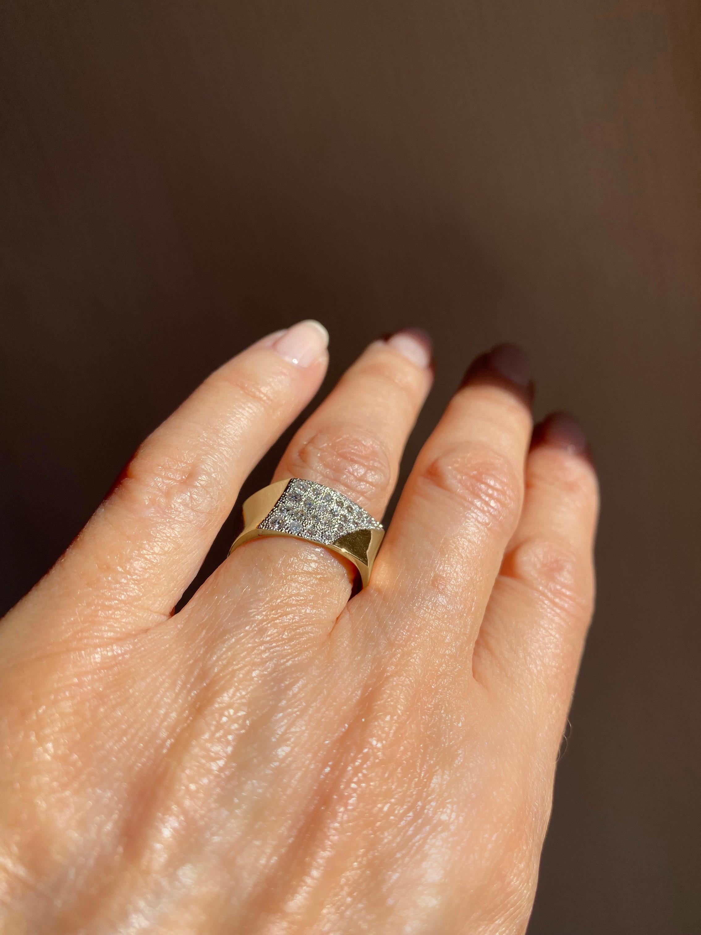 Modern Rossella Ugolini 18K Yellow Gold White Diamond Cigar Band Unisex Engagement Ring For Sale