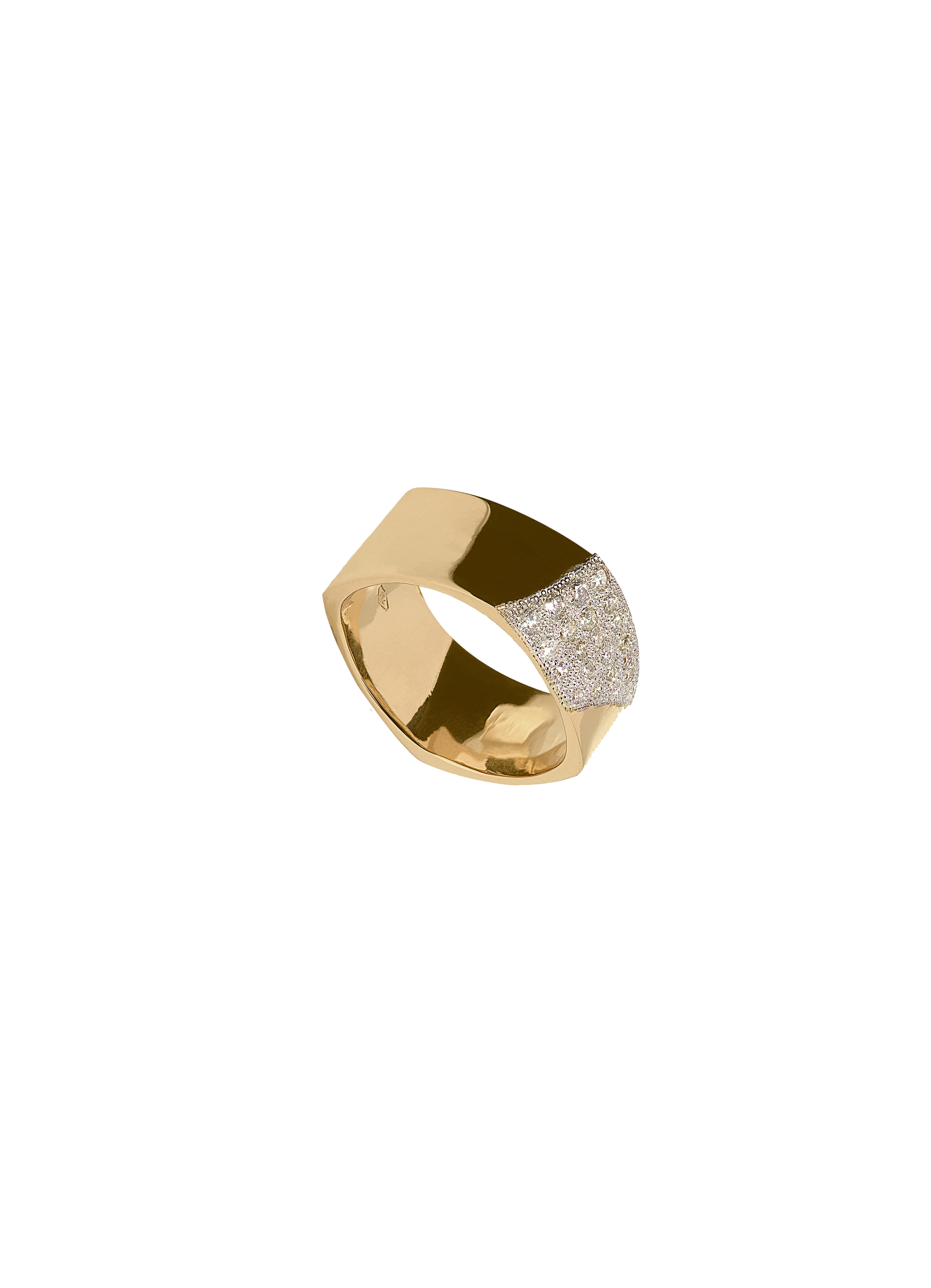 Rossella Ugolini 18K Yellow Gold White Diamond Cigar Band Unisex Engagement Ring For Sale 3