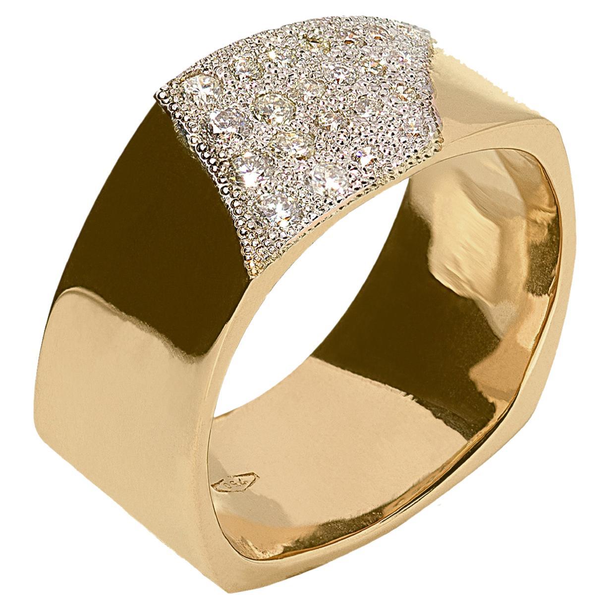 Rossella Ugolini 18K Yellow Gold White Diamond Cigar Band Unisex Engagement Ring For Sale