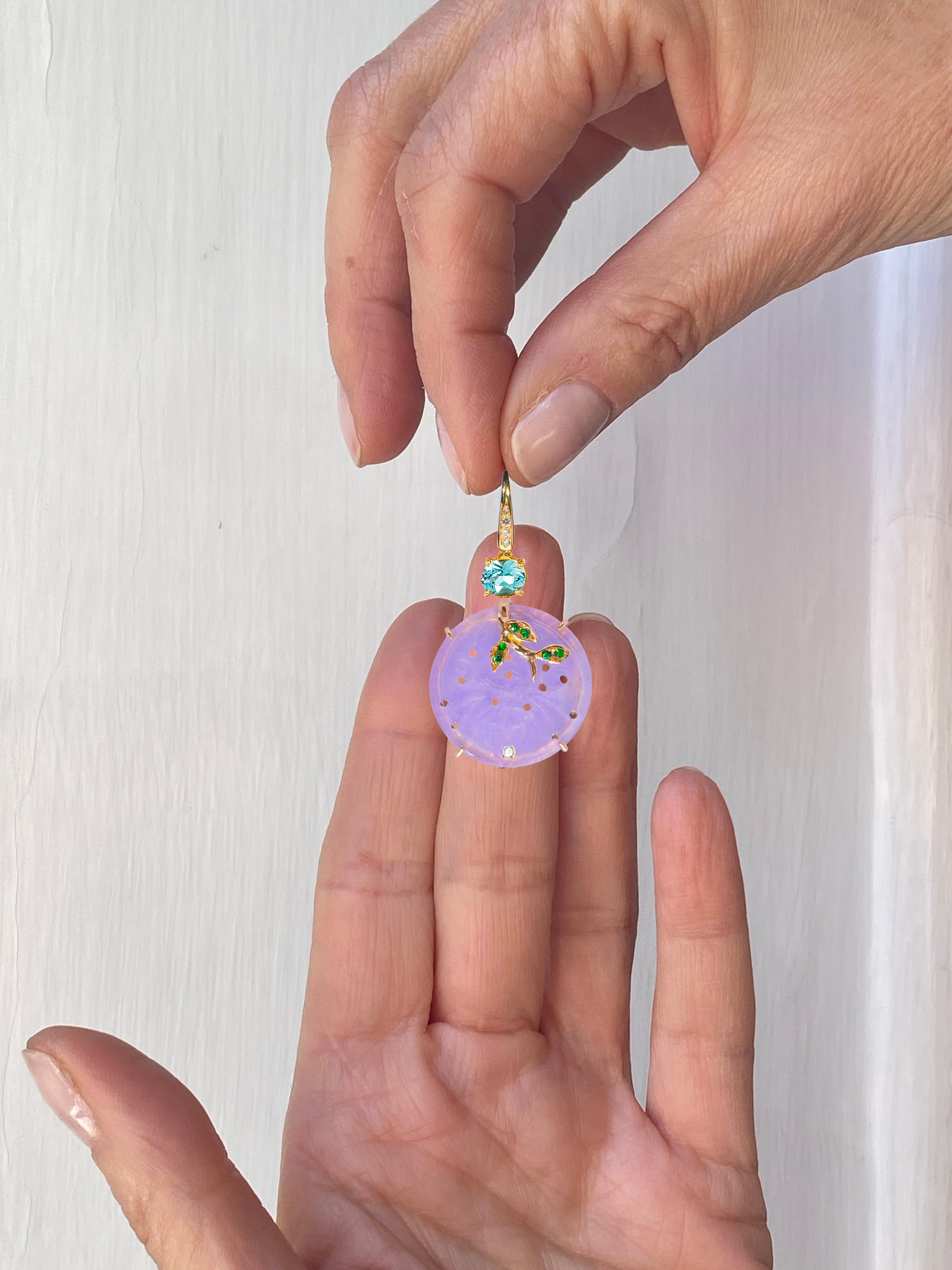 Pièce de monnaie Rossella Ugolini en or jaune 18 carats diamants blancs aigue-marine lilas  Boucles d'oreilles Neuf - En vente à Rome, IT