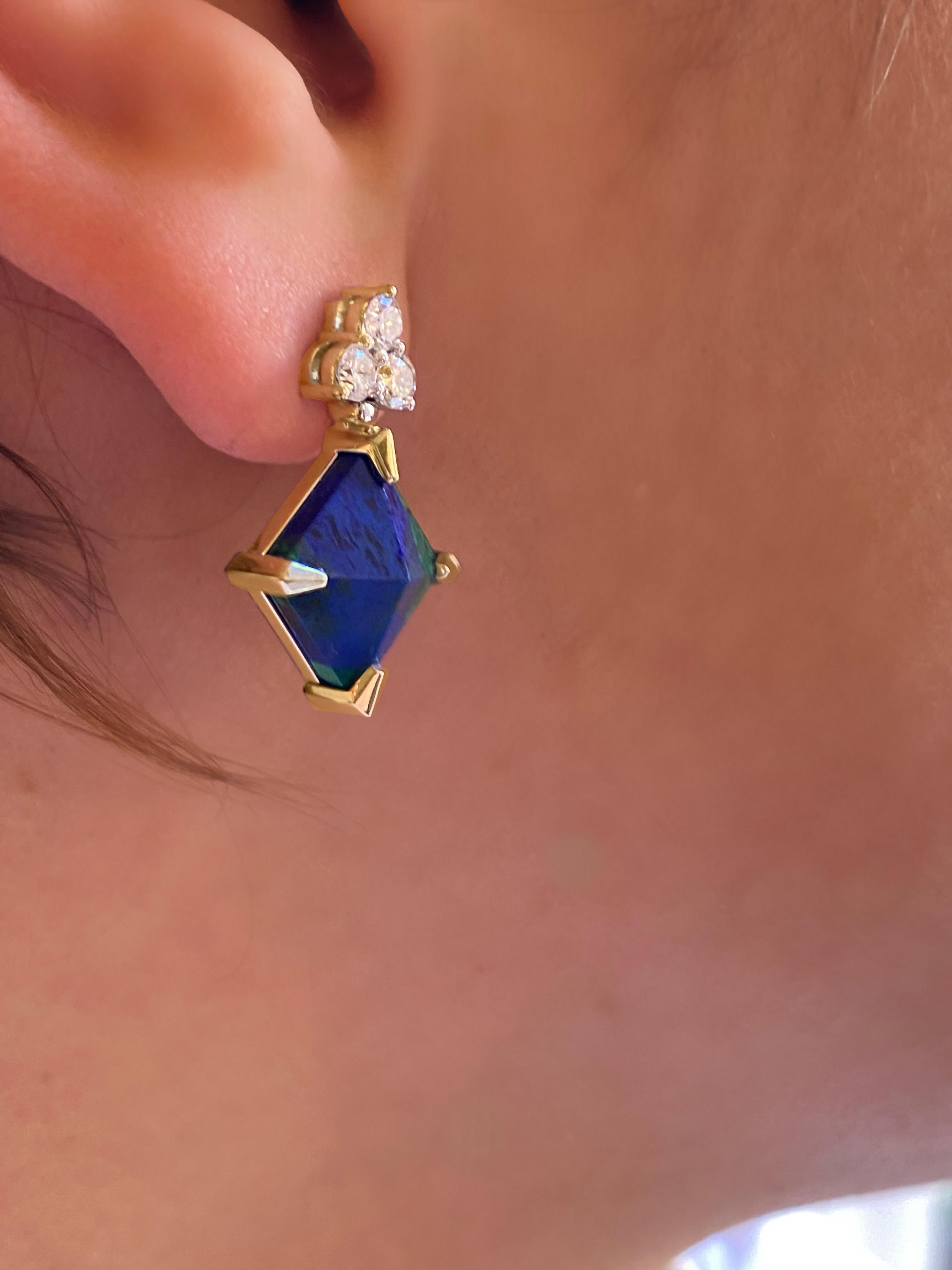 Rossella Ugolini 18k Yellow Gold White Diamonds Lapis Lazuli Malachite Earrings im Angebot 5