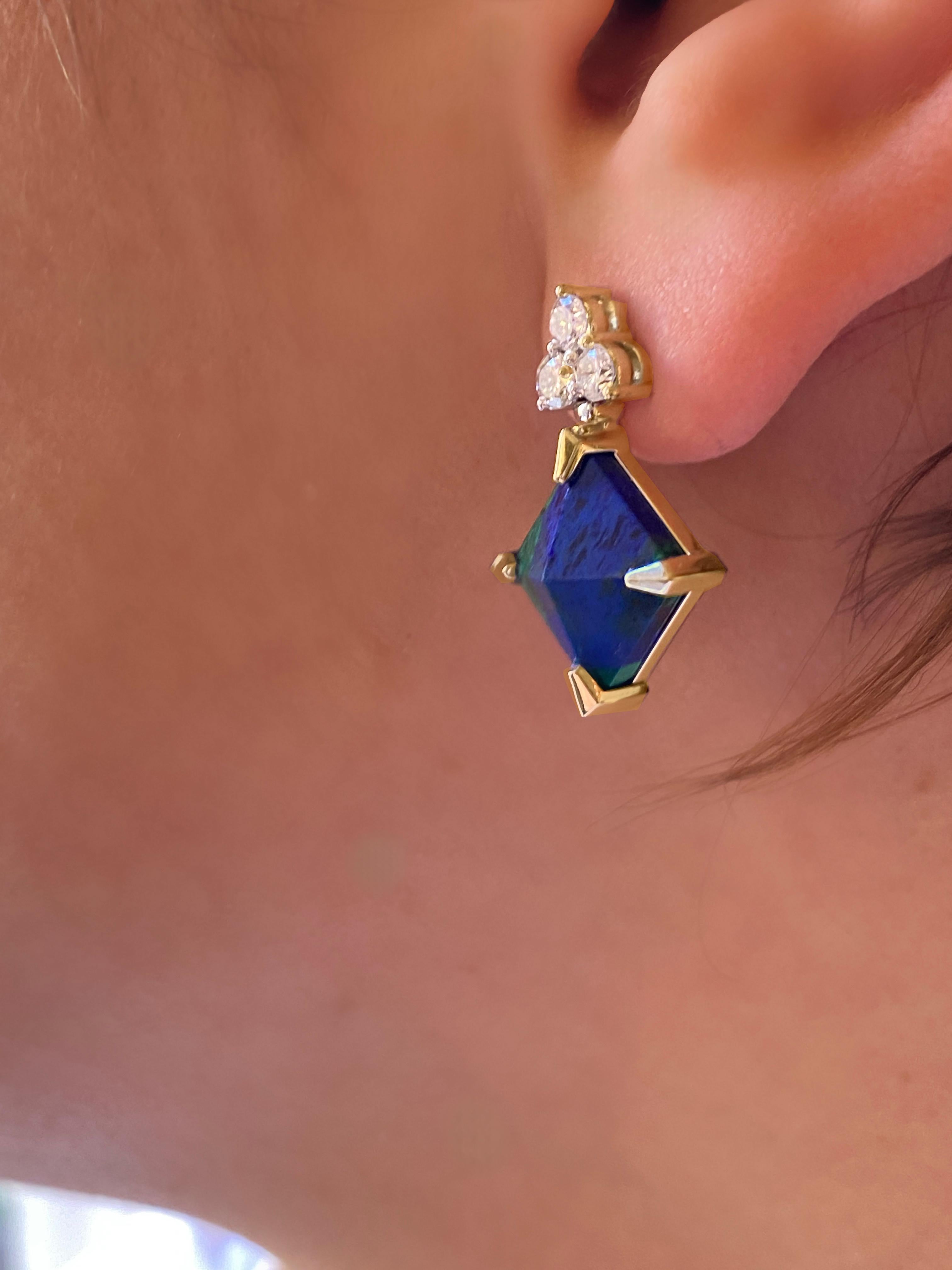 Rossella Ugolini 18k Yellow Gold White Diamonds Lapis Lazuli Malachite Earrings im Angebot 6