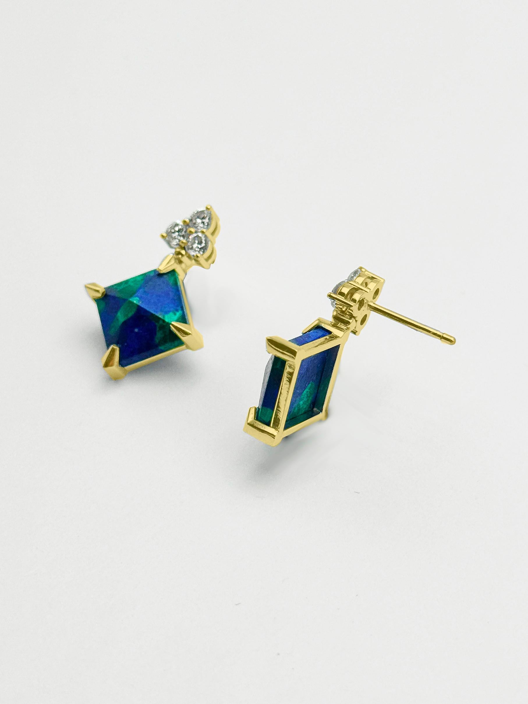 Rossella Ugolini 18k Yellow Gold White Diamonds Lapis Lazuli Malachite Earrings Damen im Angebot
