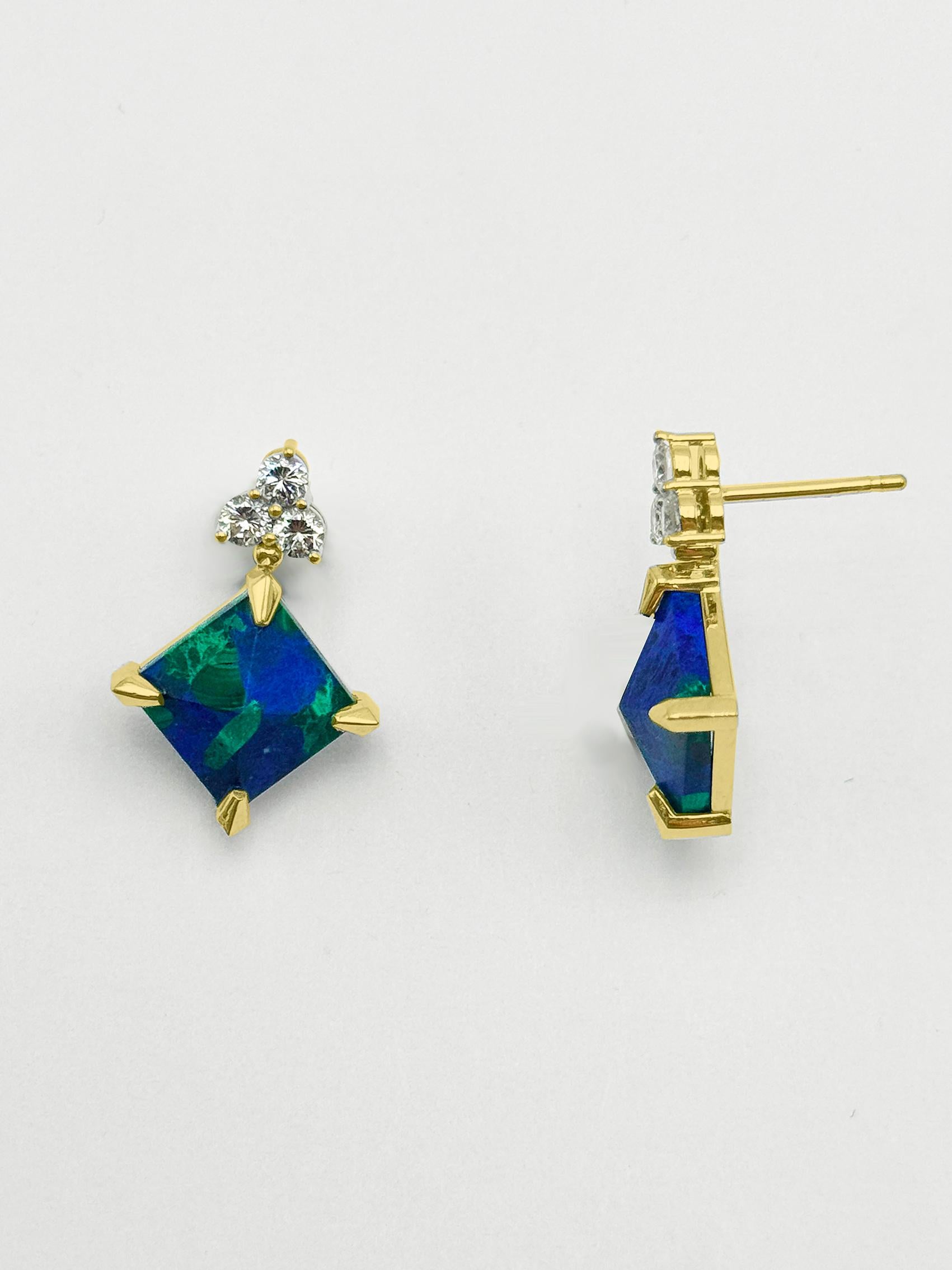 Rossella Ugolini 18k Yellow Gold White Diamonds Lapis Lazuli Malachite Earrings im Angebot 2