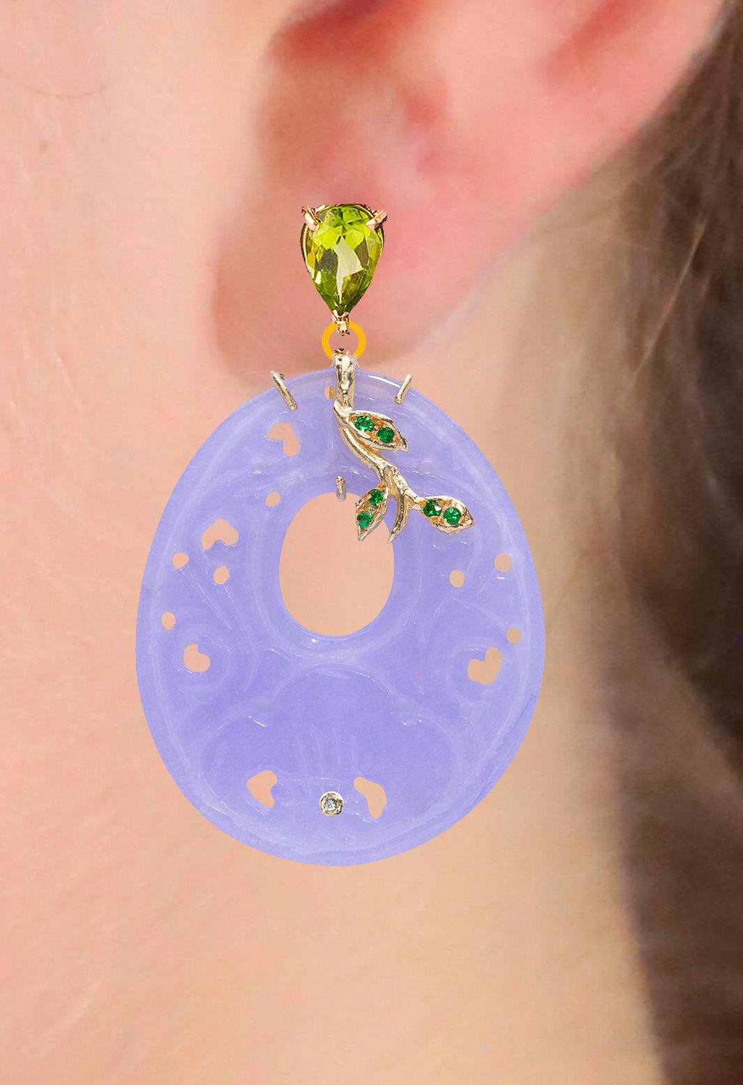 Rossella Ugolini 18k Yellow Gold White Diamonds Peridot Floral Earrings For Sale 2
