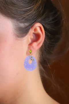 Rossella Ugolini 18k Yellow Gold White Diamonds Peridot Floral Earrings