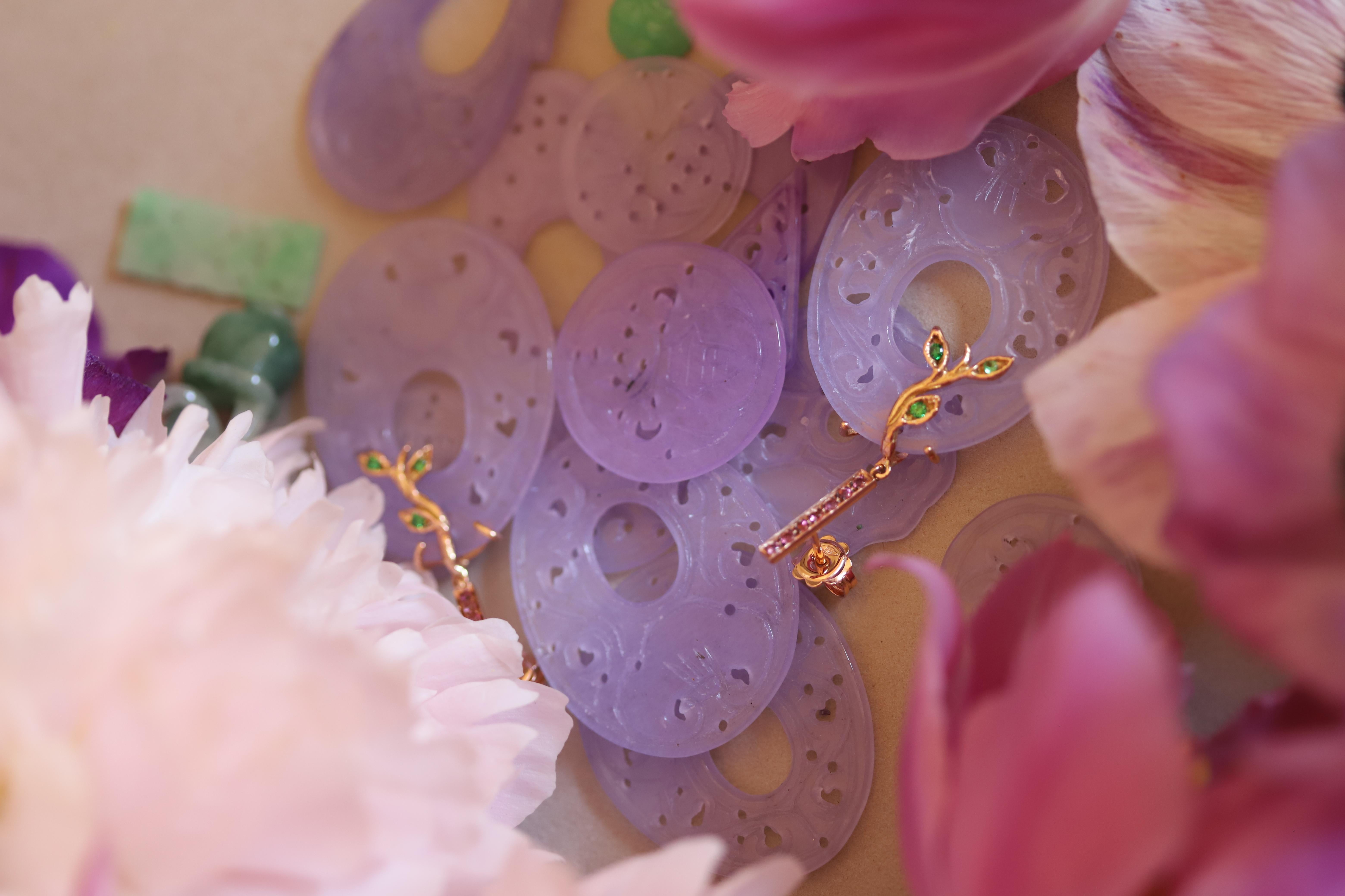 Rossella Ugolini 18k Yellow Gold White Diamonds Peridot Floral Earrings For Sale 5