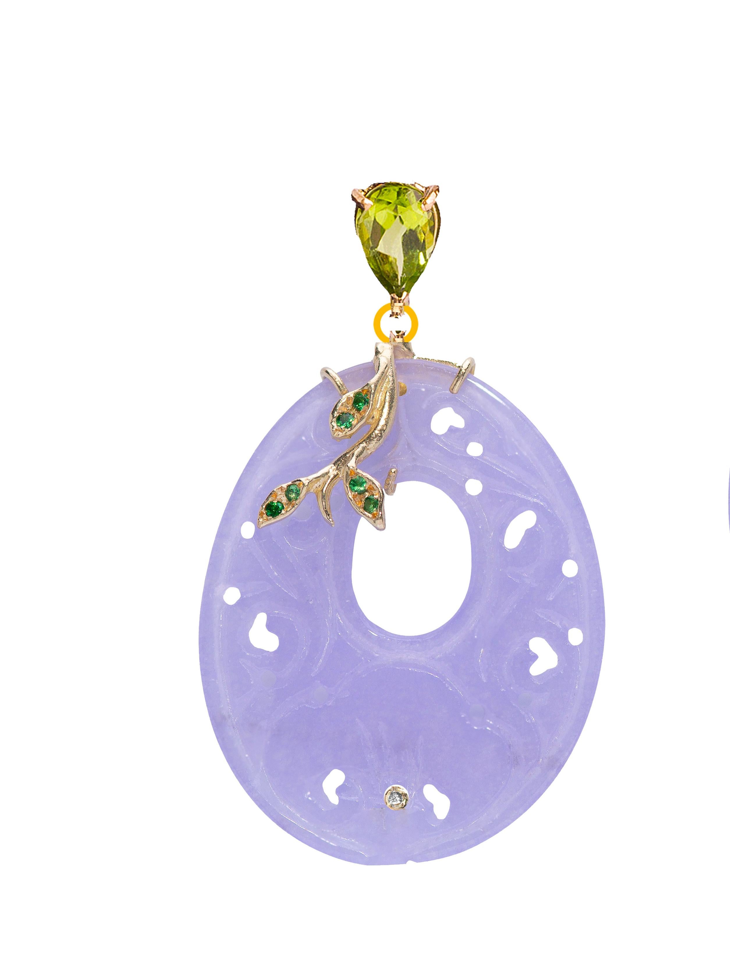 Women's Rossella Ugolini 18k Yellow Gold White Diamonds Peridot Floral Earrings For Sale