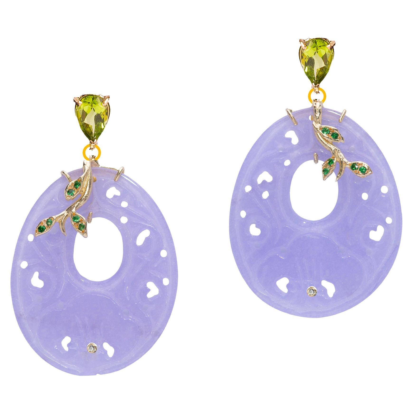 Rossella Ugolini 18k Yellow Gold White Diamonds Peridot Floral Earrings For Sale