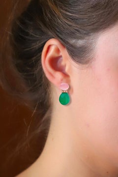 Rossella Ugolini Orecchini a goccia in oro giallo 18 carati con diamanti rosa e opale