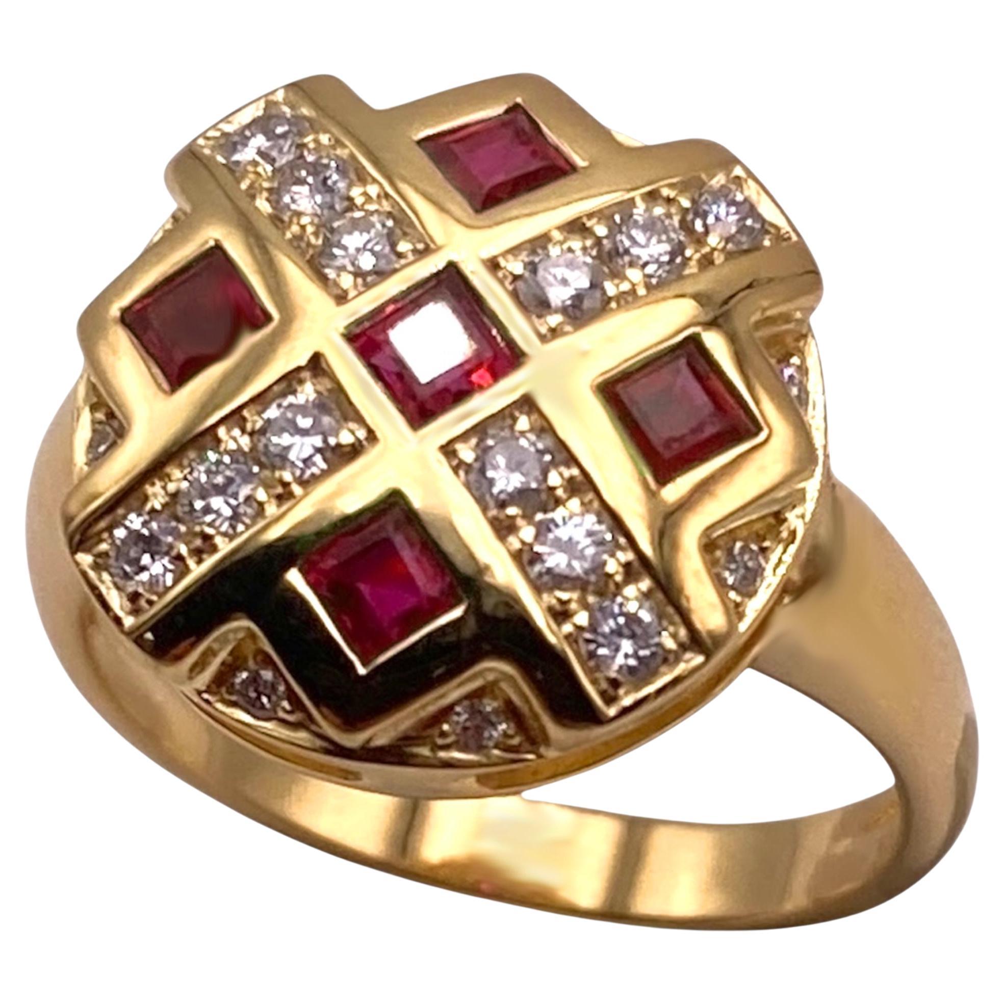 Bague cocktail Rubys Chess en or jaune 18k et diamants blancs Rossella Ugolini en vente 9