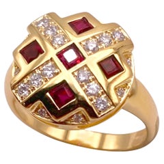 Rossella Ugolini 18k Gelbgold Weiß Diamanten Rubys Chess Cocktail Ring