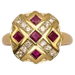 Rossella Ugolini 18k Yellow Gold White Diamonds Rubys Chess Cocktail Ring