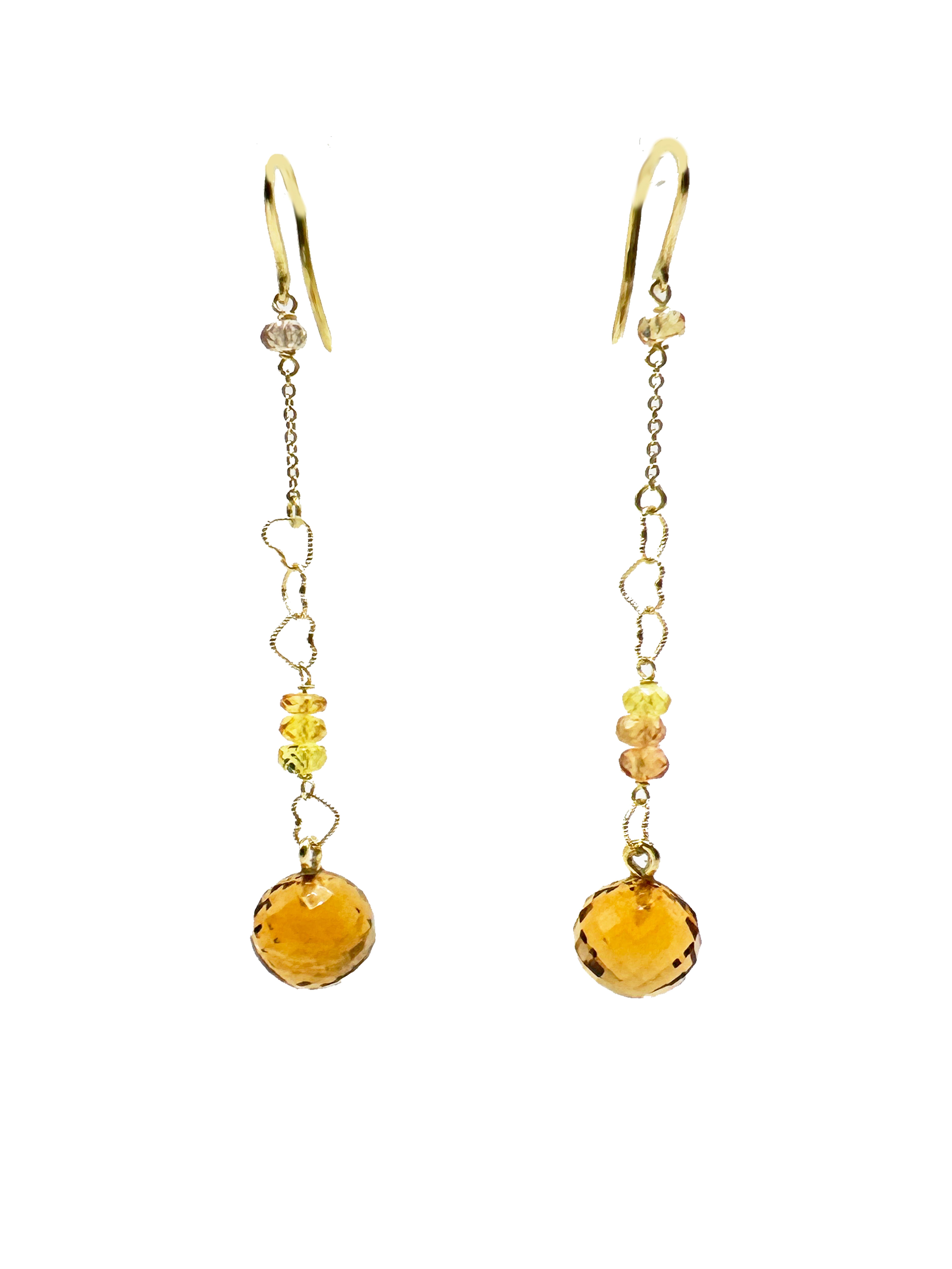 Rossella Ugolini 18k Yellow Gold Yellow Sapphires Heart Chain Dangle Earrings For Sale 4