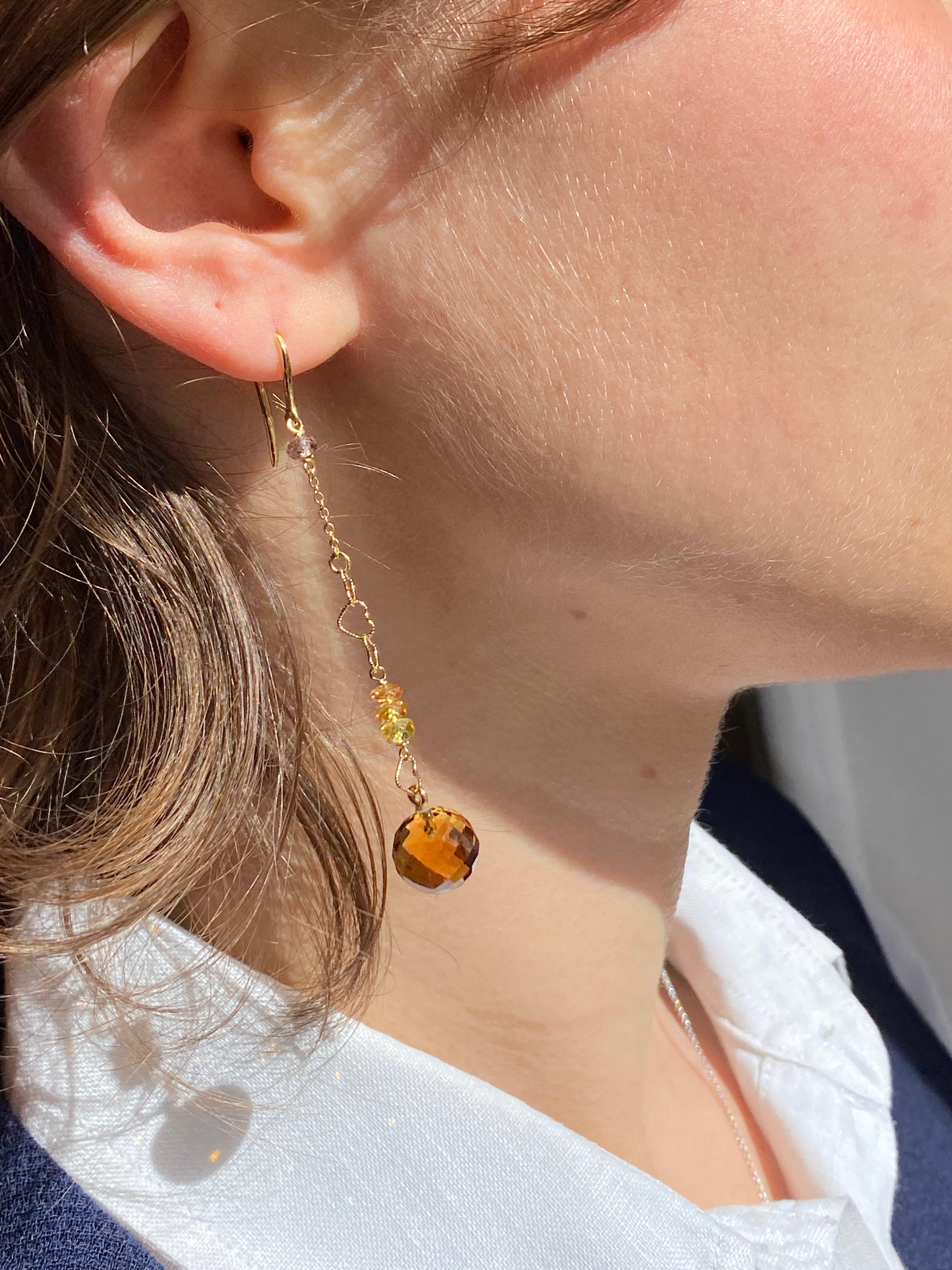 Bead Rossella Ugolini 18k Yellow Gold Yellow Sapphires Heart Chain Dangle Earrings For Sale