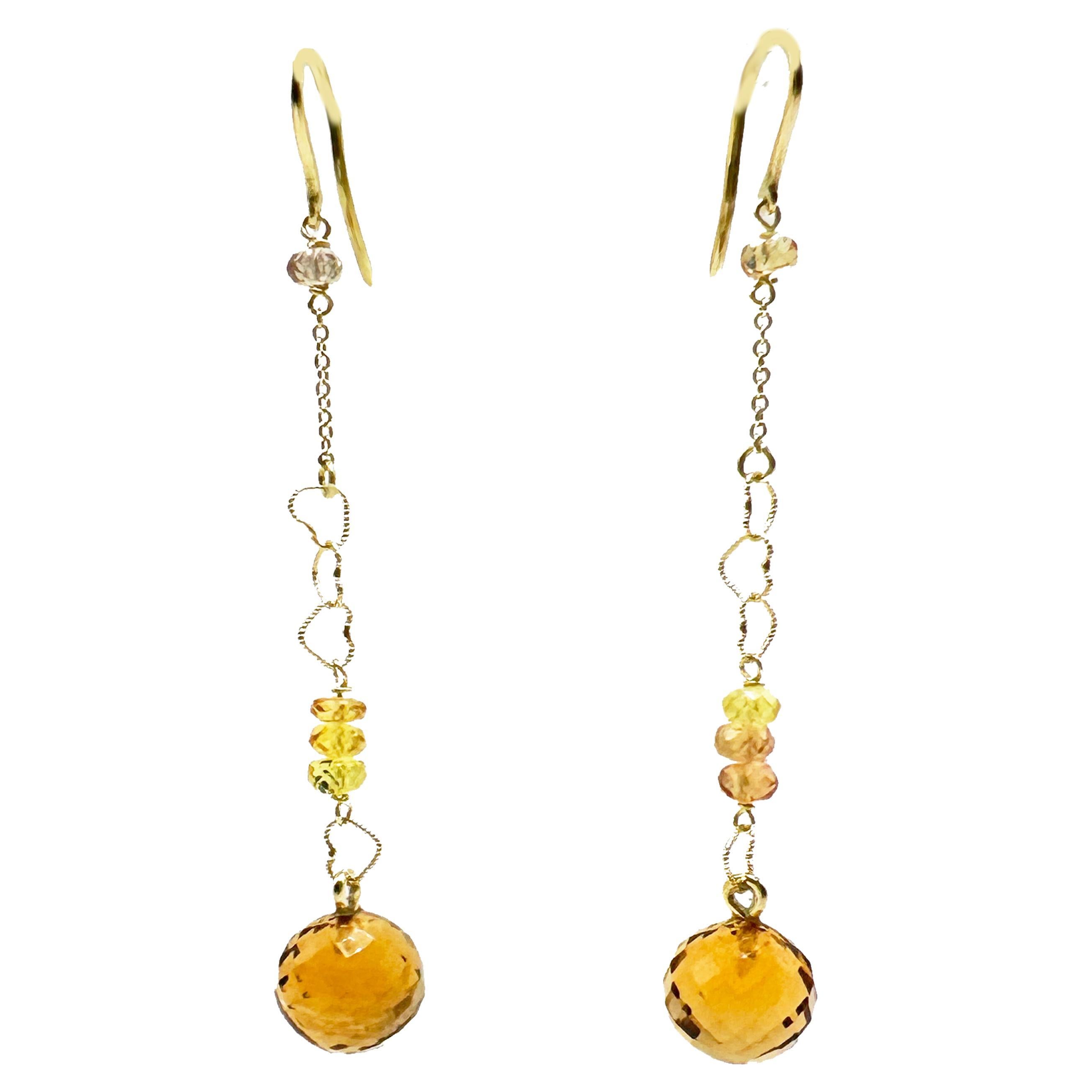 Rossella Ugolini 18k Yellow Gold Yellow Sapphires Heart Chain Dangle Earrings