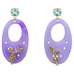Rossella Ugolini 18Kt Yellow Gold Aquamarine Rose Quartz Earrings Made in Italy