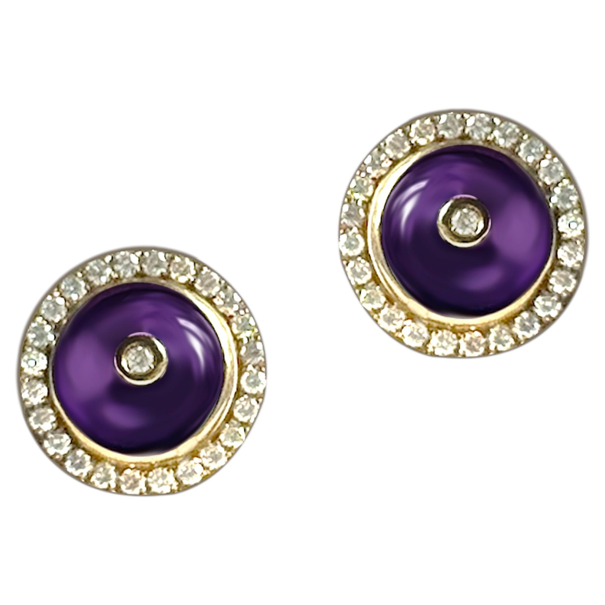 Rossella Ugolini 18kt Yellow Gold White Diamonds Amethyst Stud Clip-On Earrings