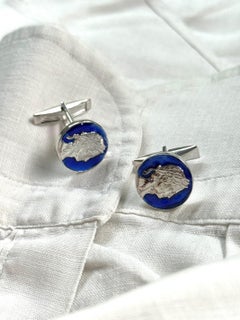 Rossella Ugolini 24K Gold-Plated Blue Enamel Handcrafted Coin Cufflinks