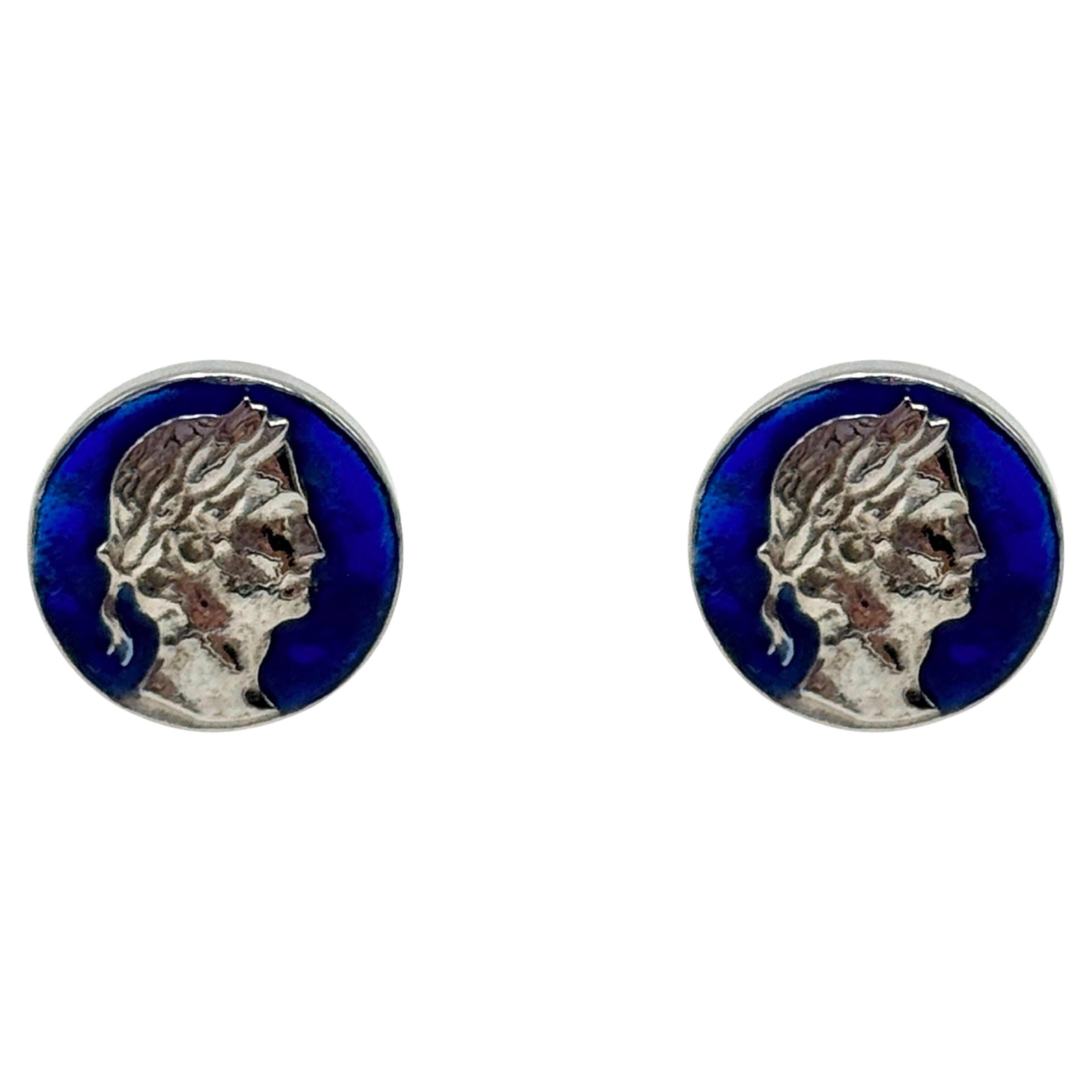 Rossella Ugolini, gemelli a moneta artigianali placcati oro 24 carati e smalto blu